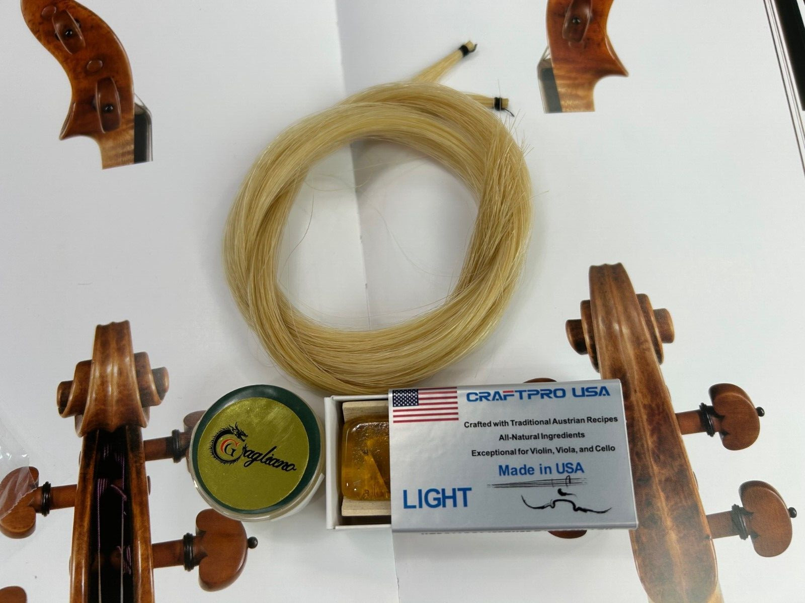 **CRAFTPRO USA** Violin Light Rosin, 2 Bow Hair , Gagliano Wood Protect Lot 32