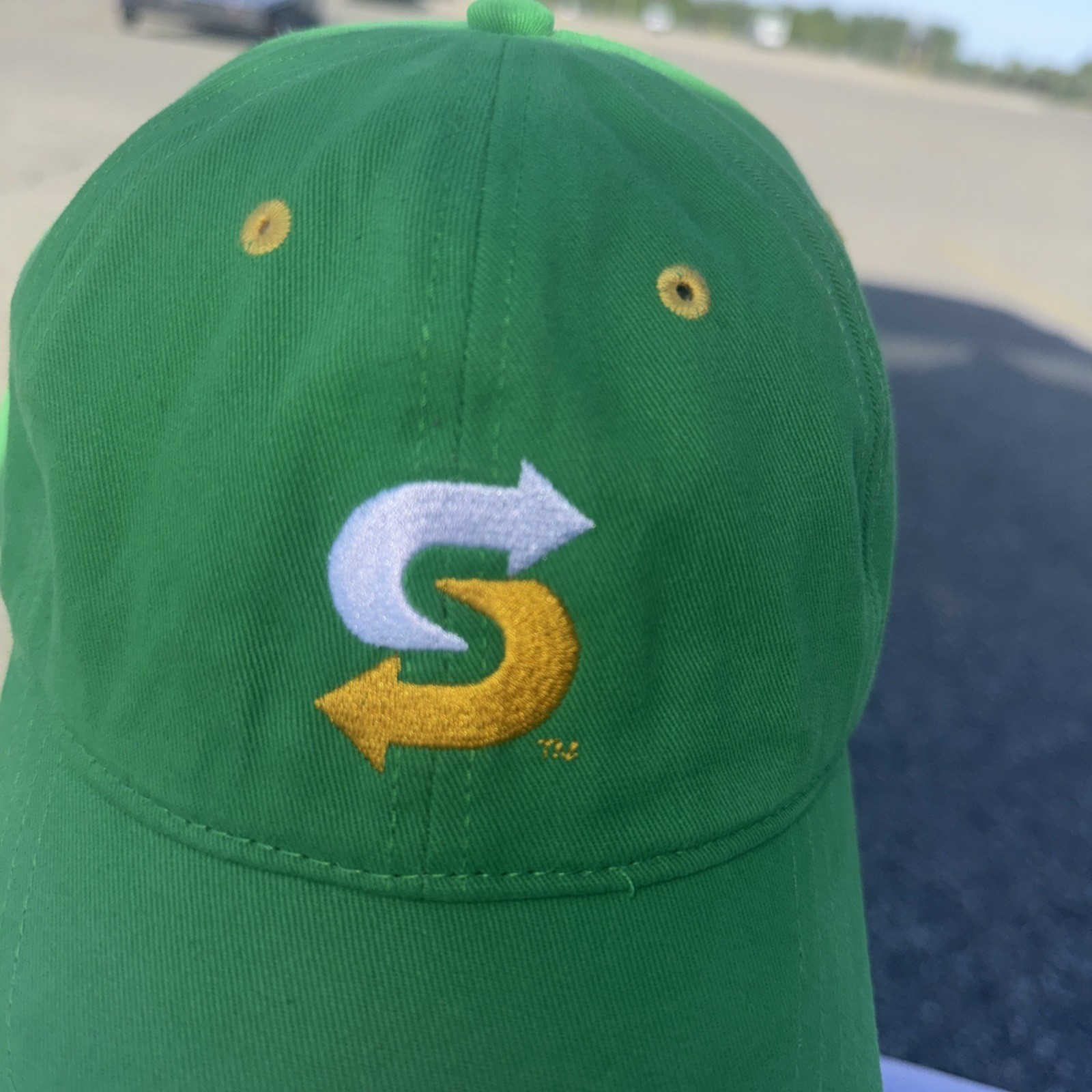Subway Green hat Cap W Logo Yellow White Hook Loop