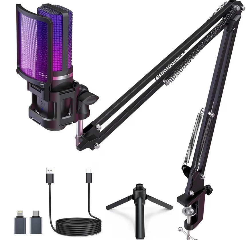 ZealSound Gaming Microphone, USB Mic for PC with Noise Cancellation, RGB, Mute