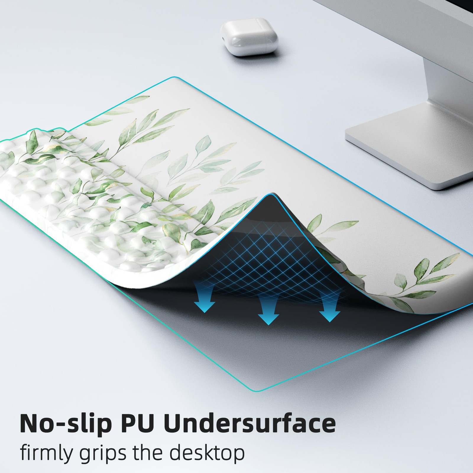 Keyboard Wrist Rest Pad, Ergonomic Stand Holder, Green Leaves Pattern, Comfy