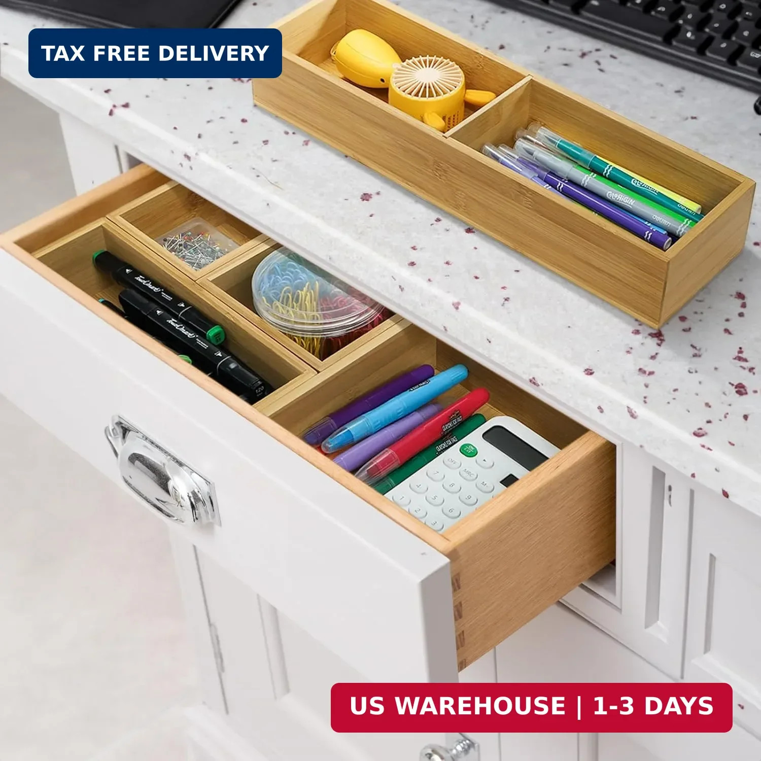 ZAVOOS 5 Pieces Bamboo Drawer Organizer, Multi-Use Individual Junk Tea Storage D