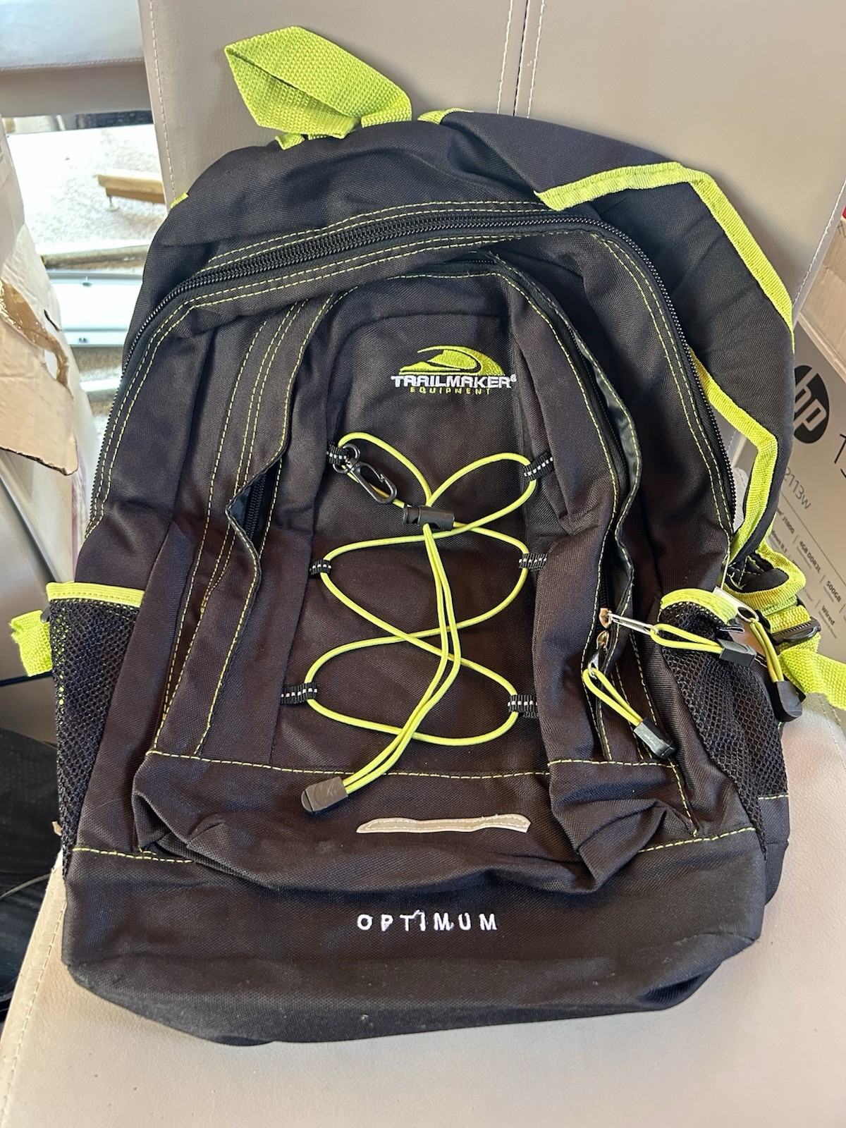 TrailMaker Optimum Black Green Hiking Backpack Zip Polyester External Pockets