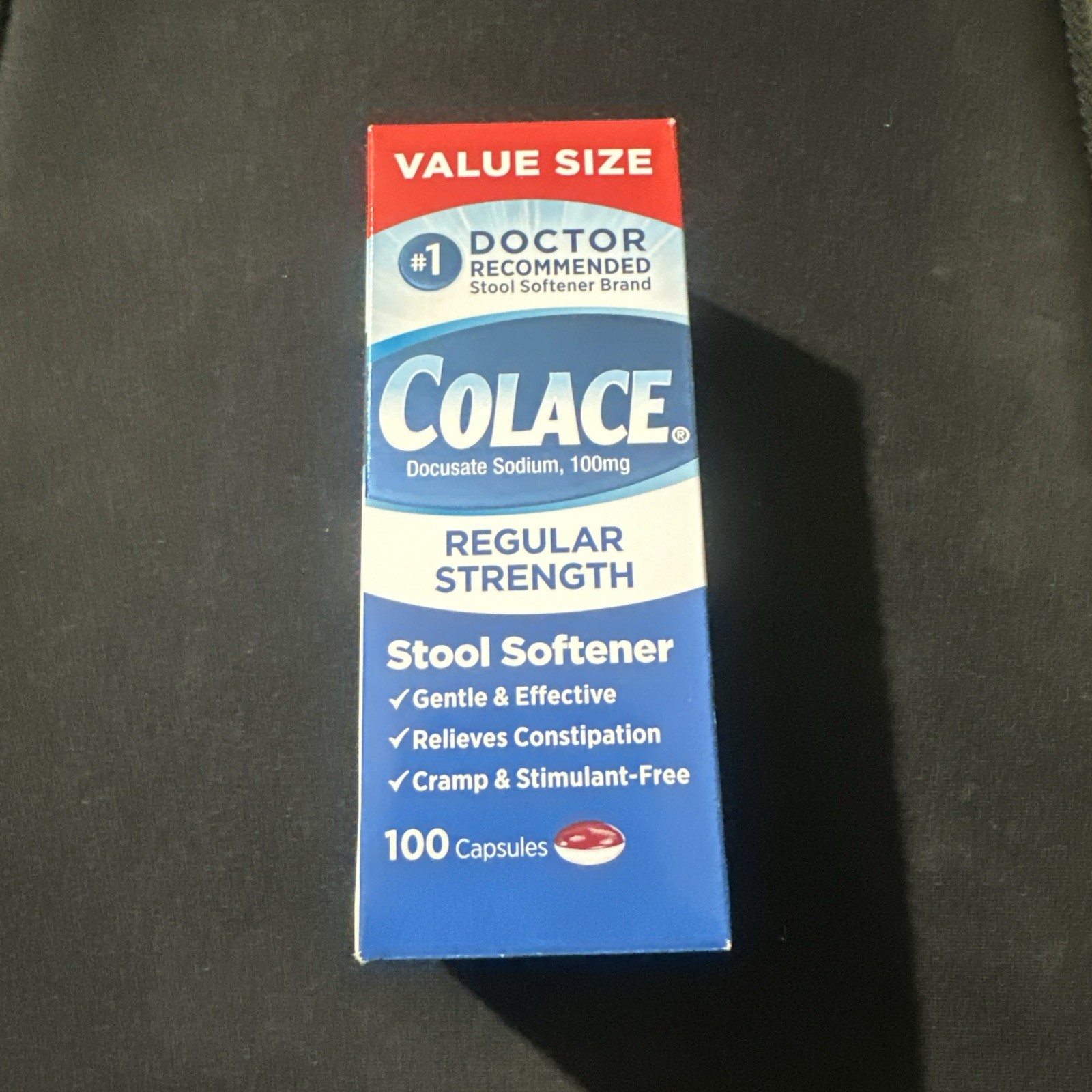Value Size Colace Regular Stool Softener 100 Capsules Exp. 8/27