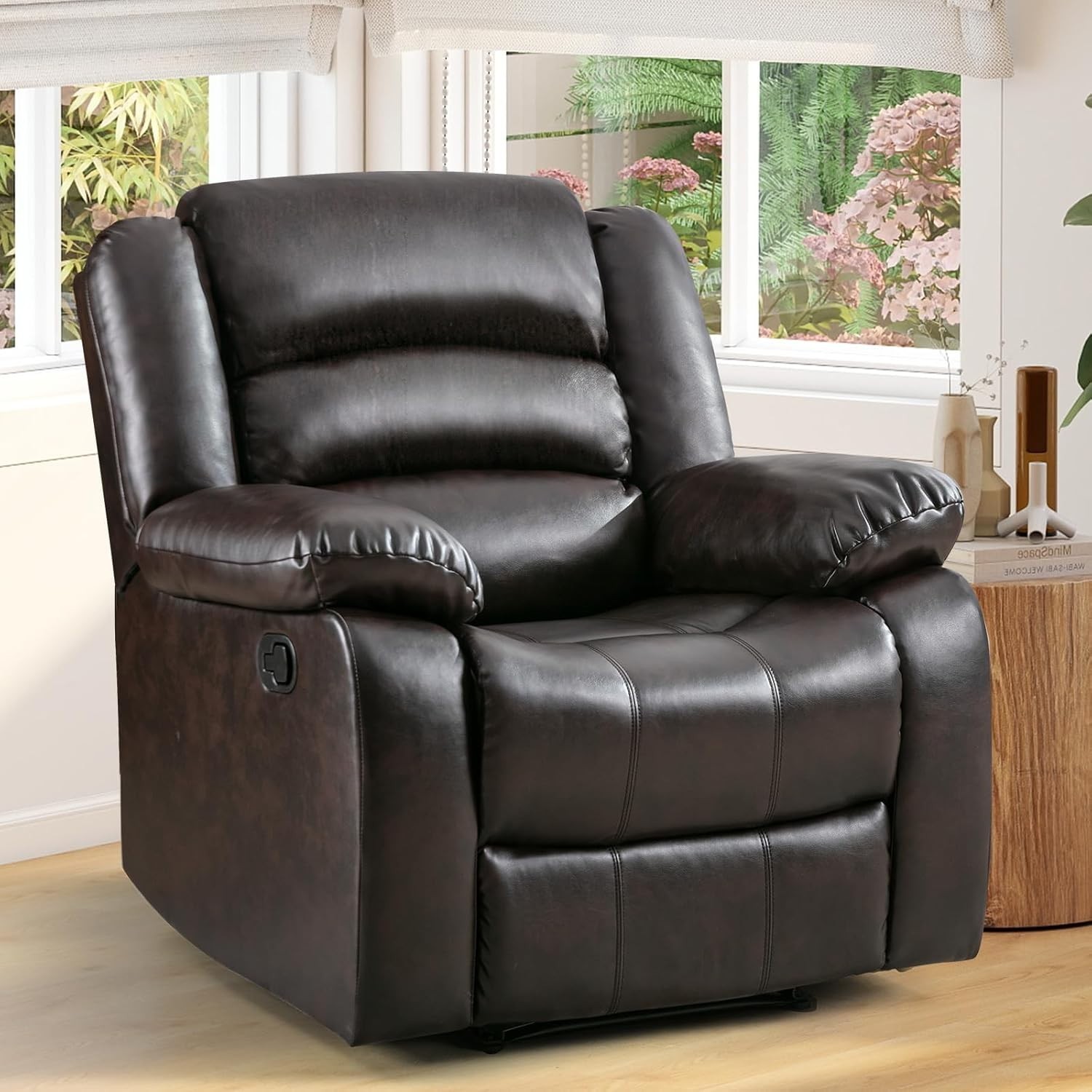EBELLO Manual Recliner Chair w/ Overstuffed Arm Breathable Faux Leather Recliner