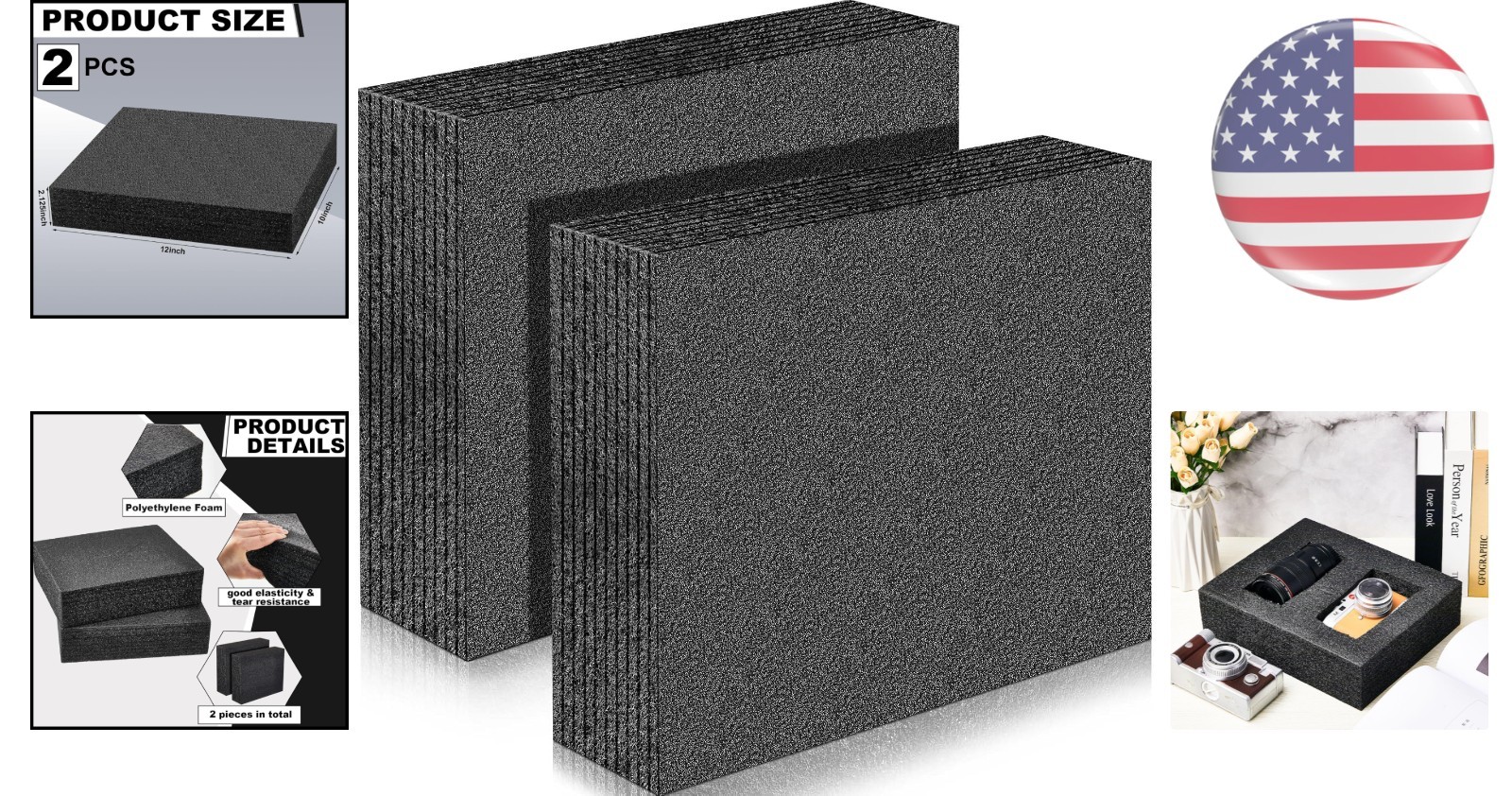 Versatile Black Polyethylene Foam Sheets - 2 Pcs, Cuttable for Custom Needs!