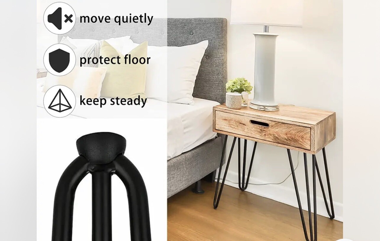 6In 3-Rod Solid Metal Furniture Legs - Heavy Duty Hairpin Legs Black (900Lbs), C