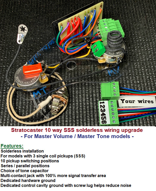 Strat Solderless [SSS] Wiring Upgrade with 10 way switch For Master Tone models