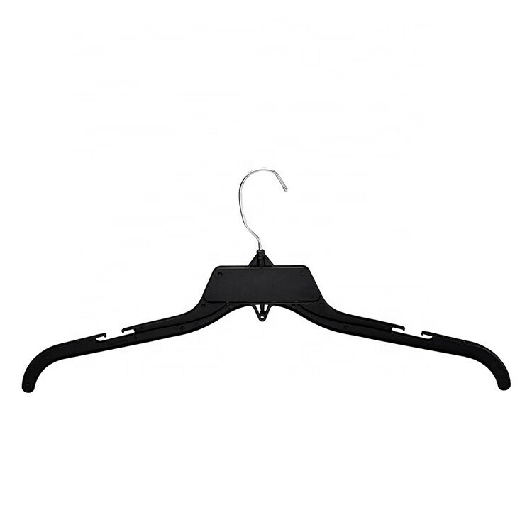 200 black hanger recycled coat shirt top 17" plastic swivel hook notched 484