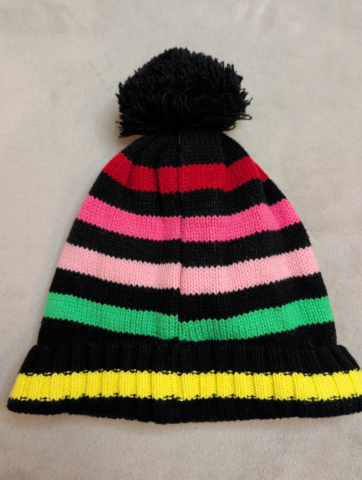 The Children's Place Striped Pom Pom Beanie Hat Kids 10-14 Fleece Lined
