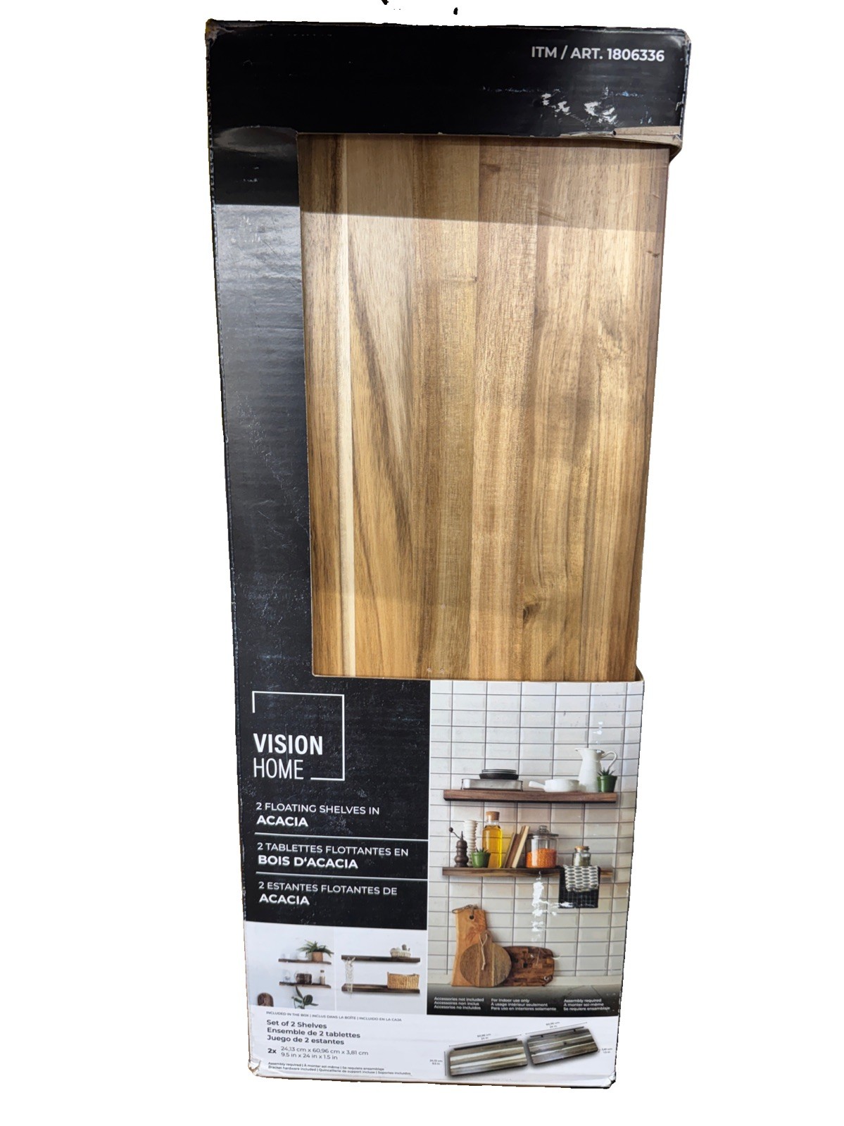 Vision Home Acacia Floating Shelves 24" Set of 2