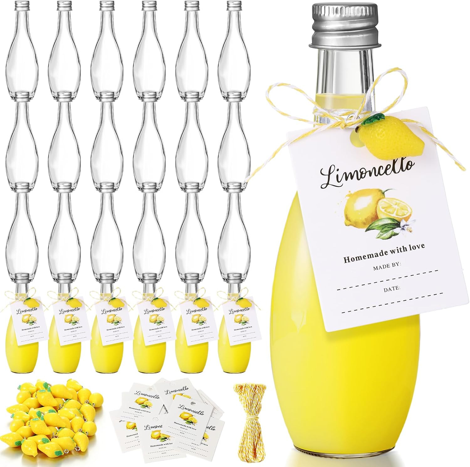 24 Sets 1.7 Oz Limoncello Glass Bottles, Empty Small Clear Liquor Bottles with T