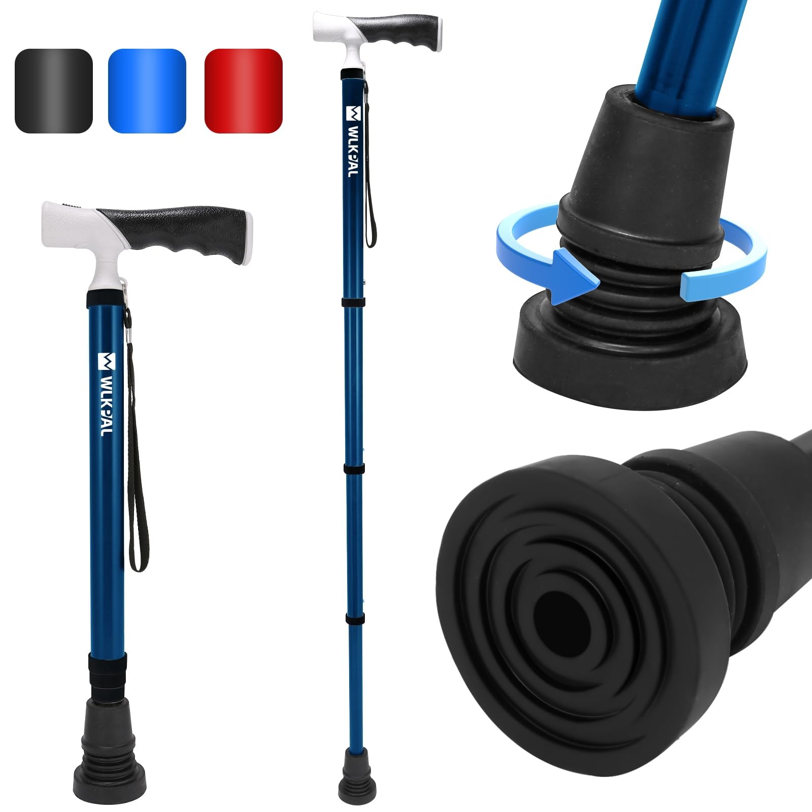 WLKPAL Adjustable & One-Button Folding Walking Cane for Large, Nautical Blue