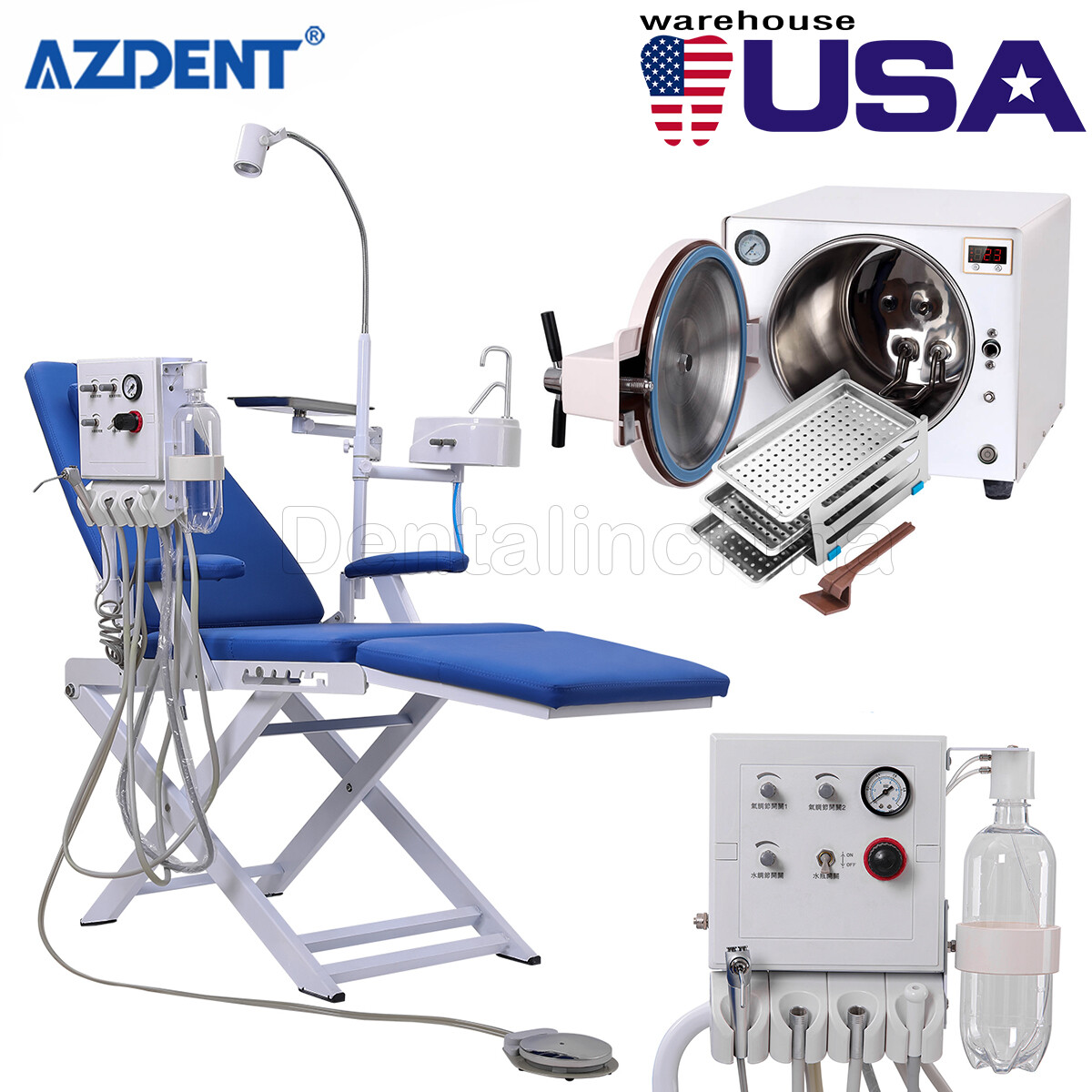 Dental Portable Chair +Spit Bucket+Air Turbine/ 18L Autoclave Steam Sterilizer