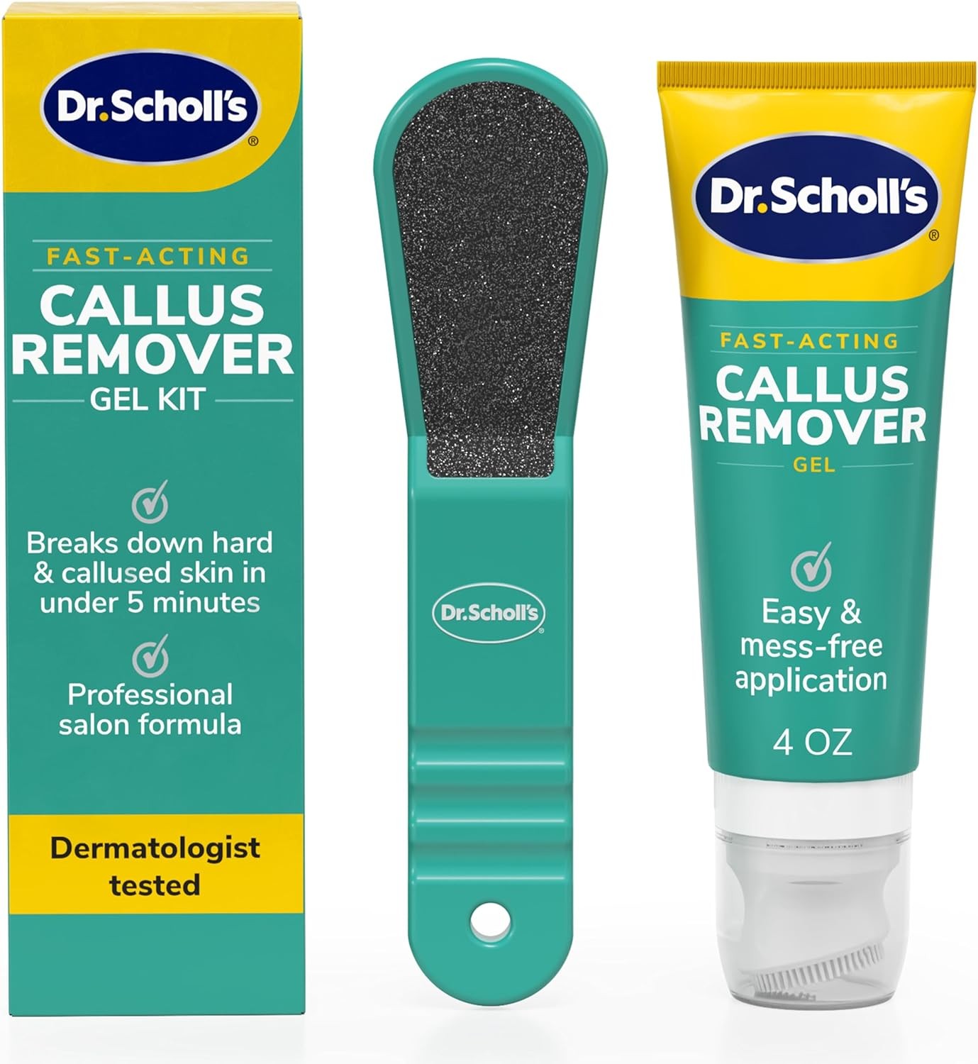 Dr. Scholl's Fast Acting Callus Remover Gel Kit, Hard Skin Removal, Green