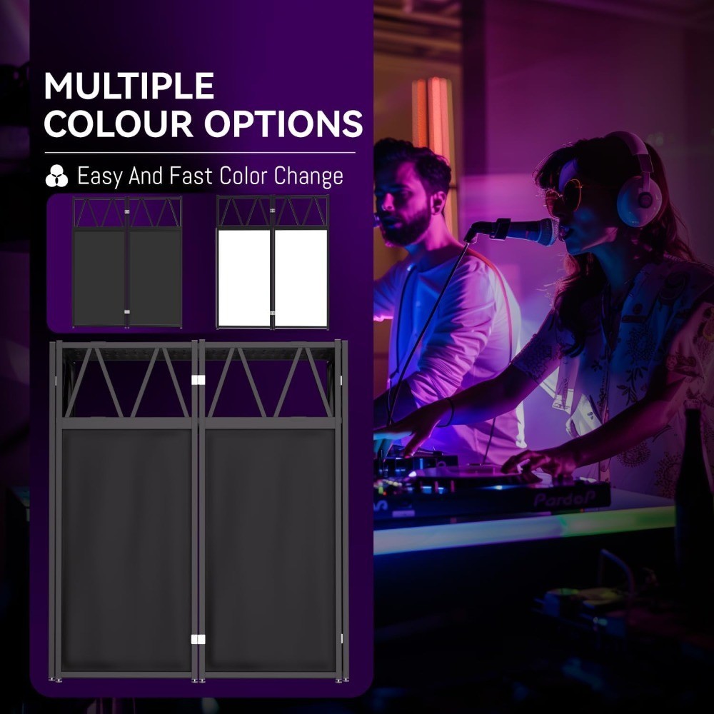 Portable Folding DJ Booth Table 2-Tier Workstation with Cable Management Holes