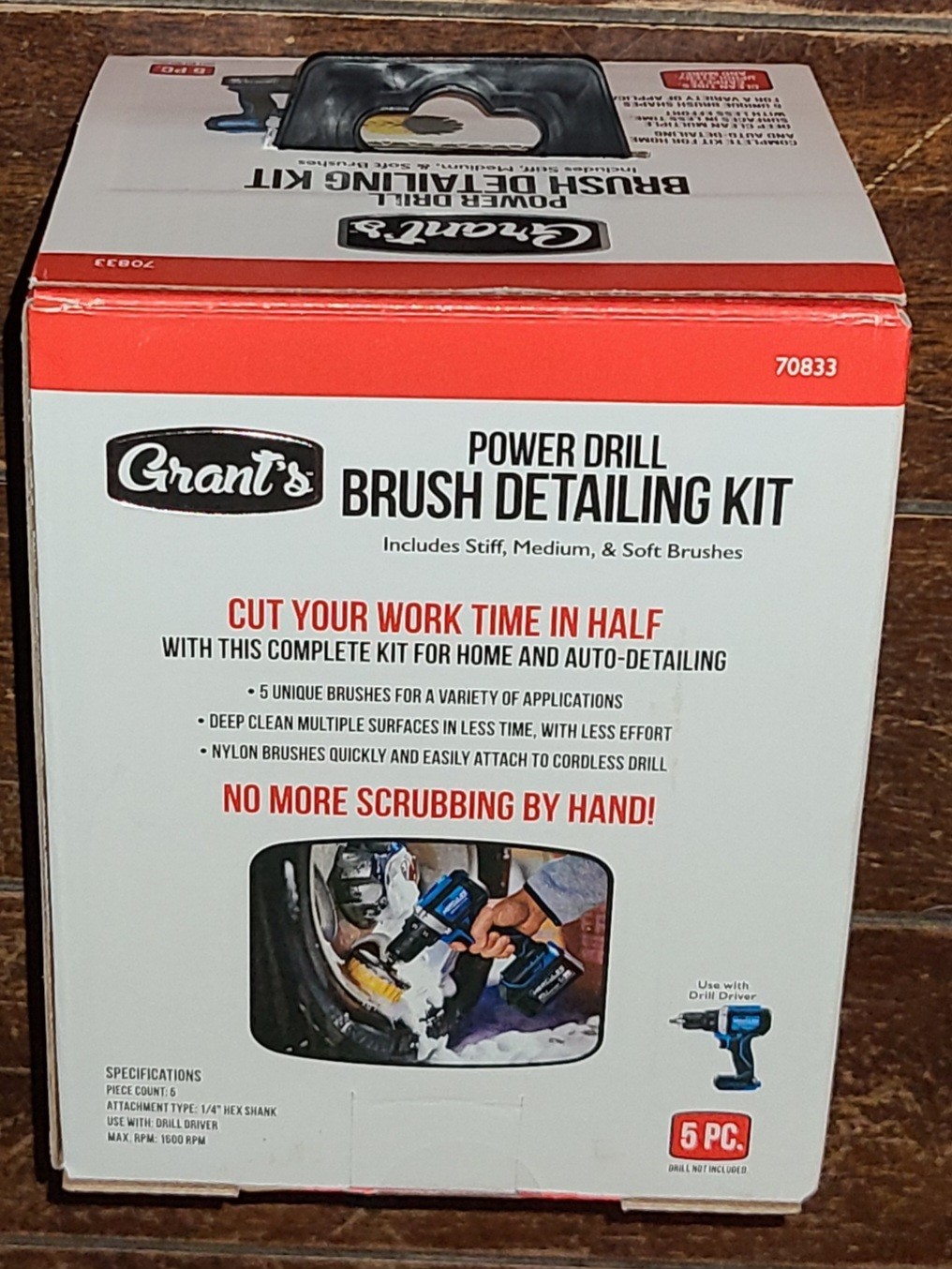 Grant's 5pc Power Drill Brush Detailing Kit: Stiff, Medium & Soft Brushes #70833