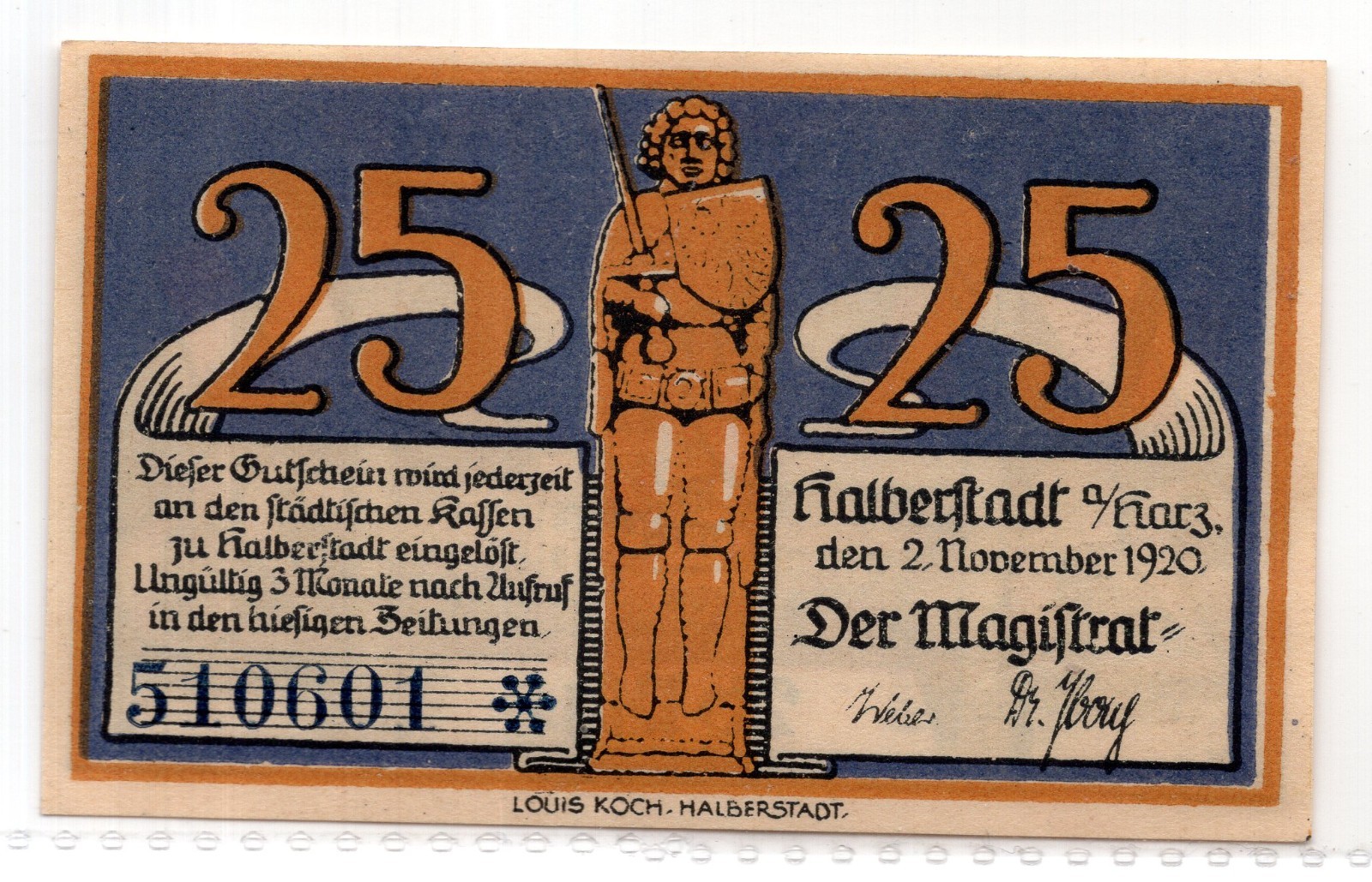 1921 Germany Halberstadt Notgeld 25 Pfennig Note (3145)