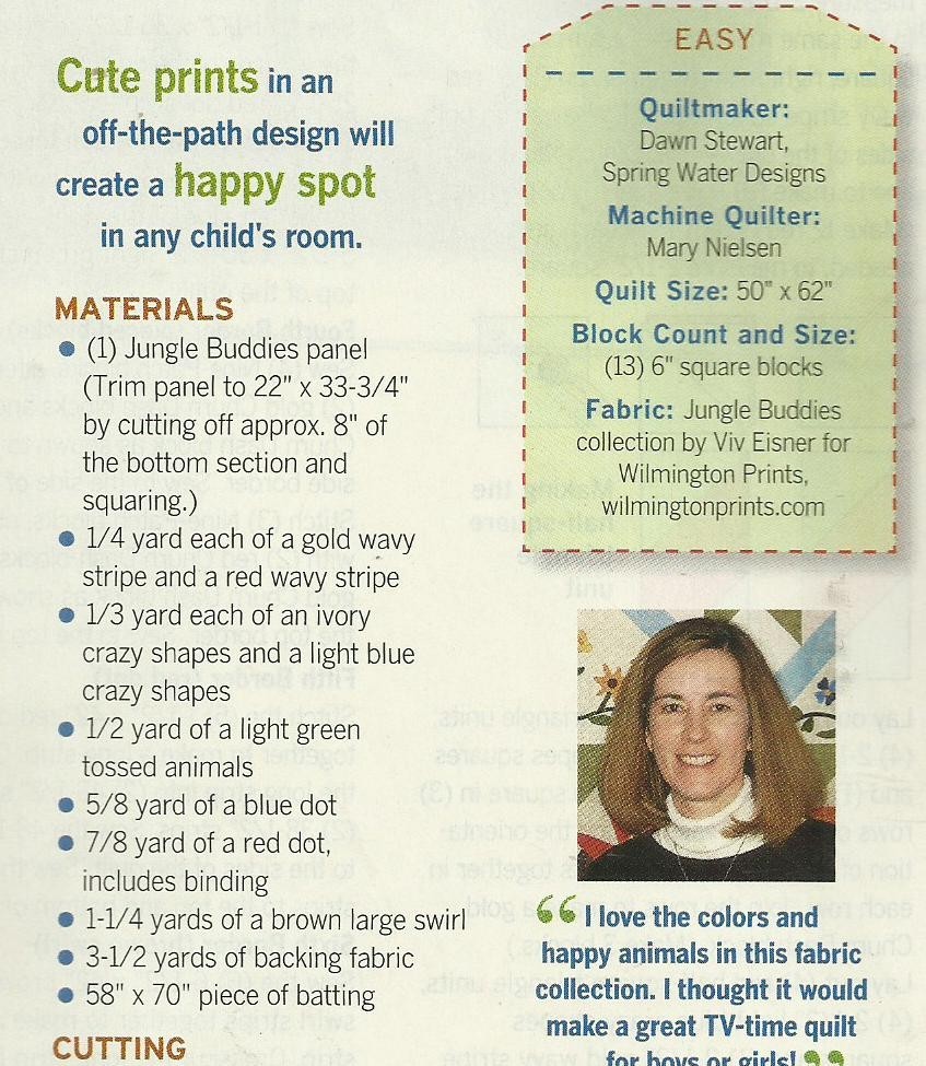 B0358 JUNGLE BUDDIES QUILT PATTERN/INSTRUCTIONS