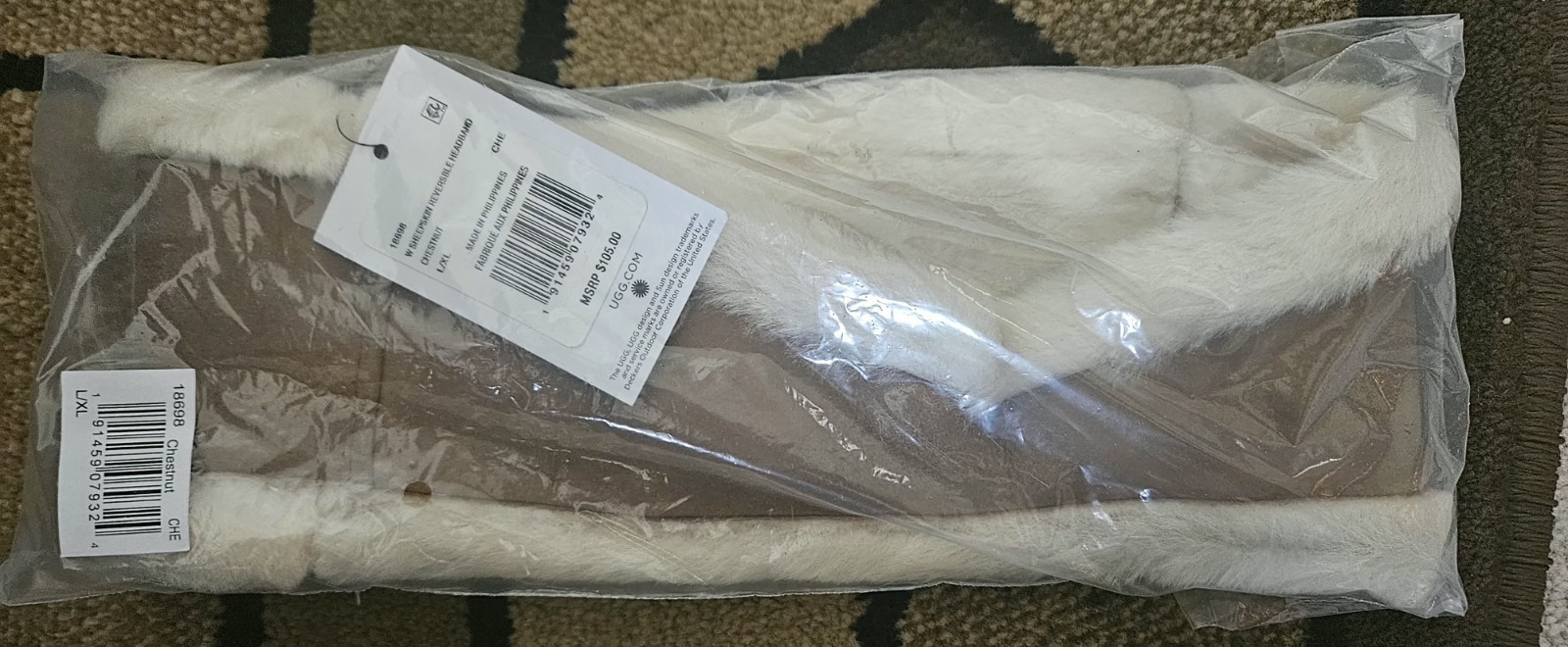 UGG GENUINE SHEARLING REVERSIBLE HEADBAND IN CHESTNUT L/XL