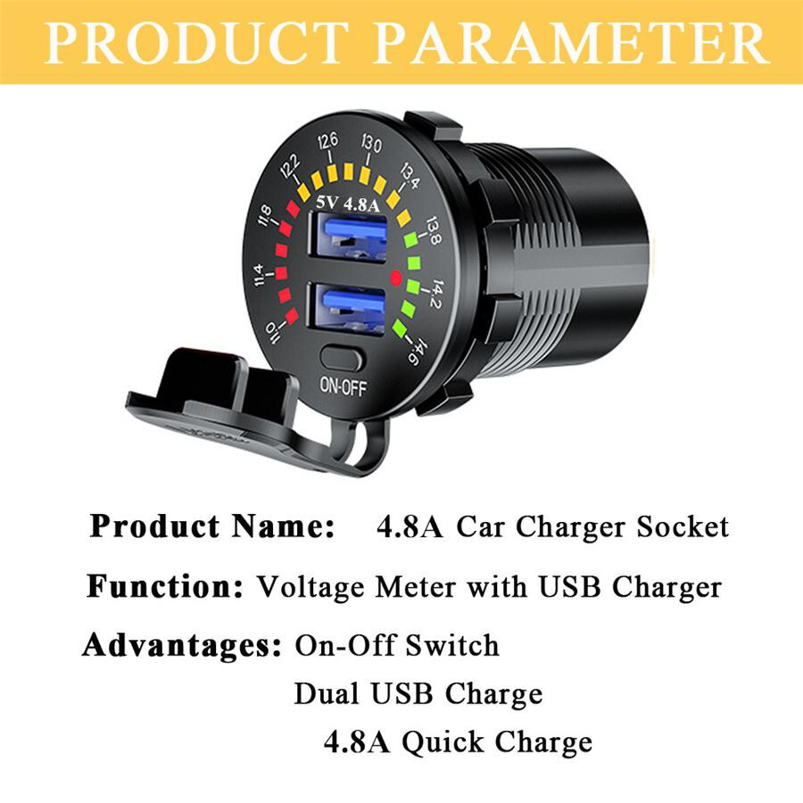 Dual USB Car Cigarette Lighter Socket Phone Charger Power Outlet W/LED Voltmeter
