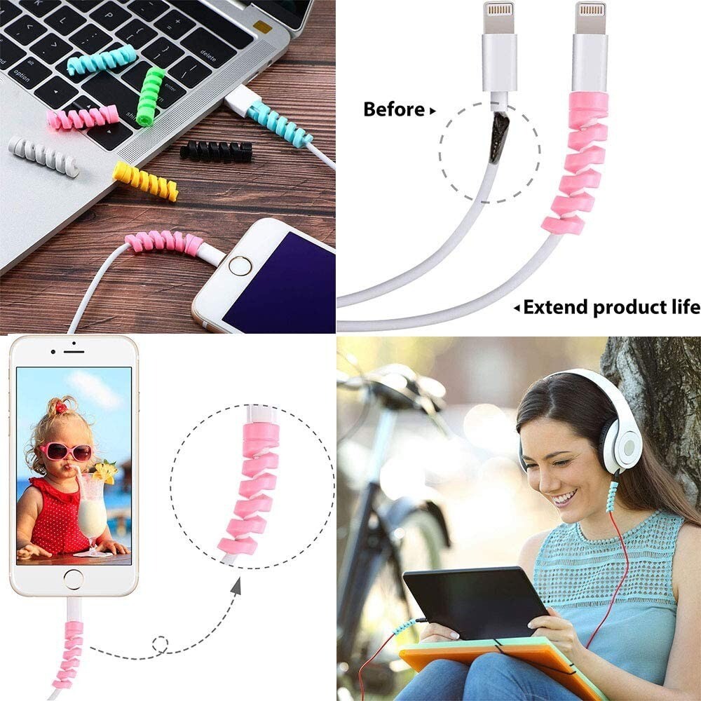 6 Universal Cord Spiral Silicone Protector for USB Cable Earphone