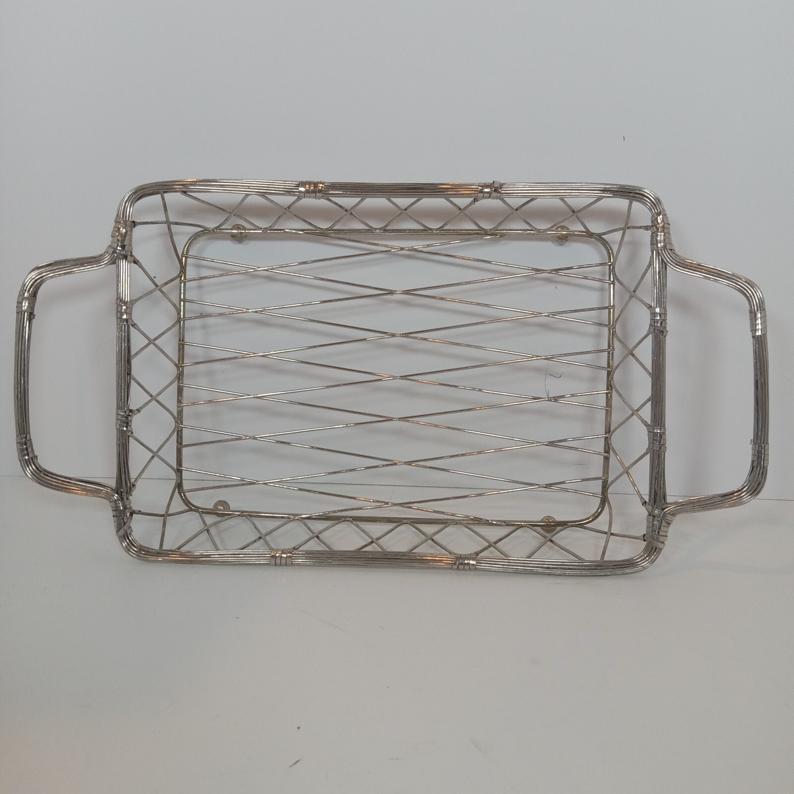 Rare VINTAGE Silver Plated Woven Wire Basket Rectangle 14" X 7.5" X 2"