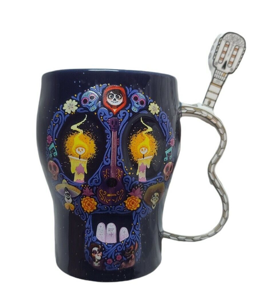 Disney Parks Pixar COCO Remember Me Skull Miguel Coffee Mug Guitar Handle Rare