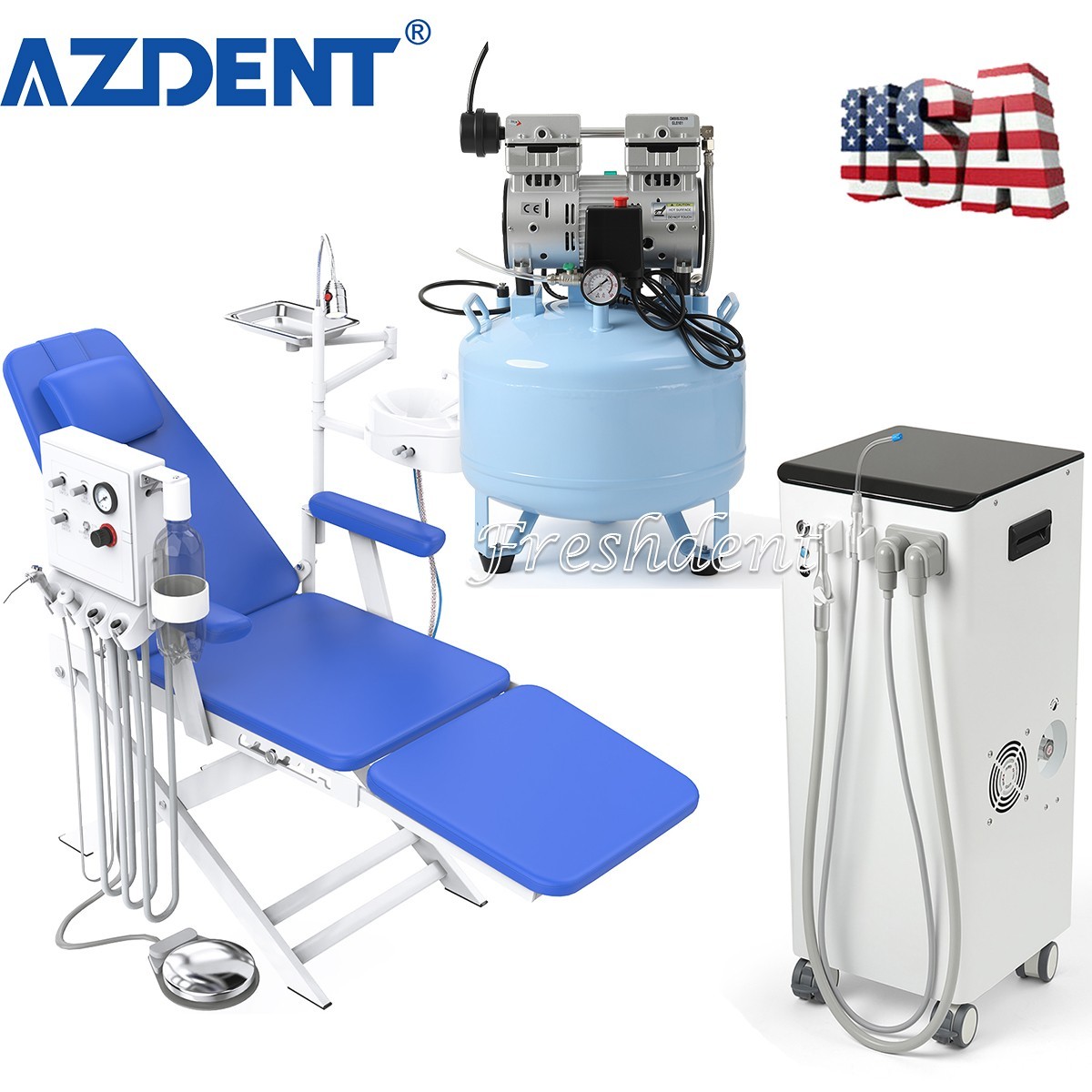 Dental Mobile Suction Unit System /40L Silent Oil-Free Air Compressor /Lab Chair