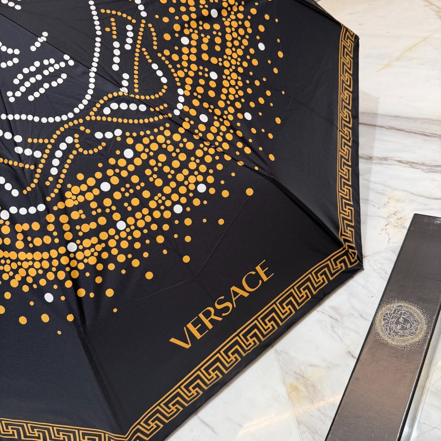 Versace Black Dot Medusa Umbrella Automatic 3-Fold Sun Rain Parasol
