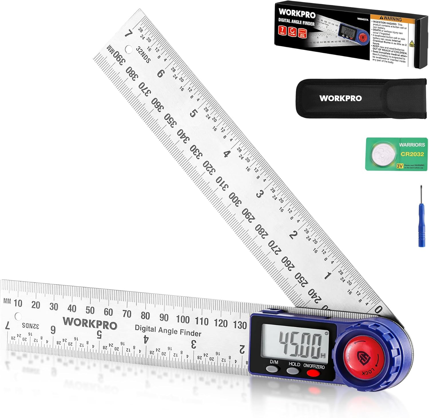 WORKPRO Digital Angle Finder, 7-Inch / 200 Mm Stainless Steel Angle Finder Tool