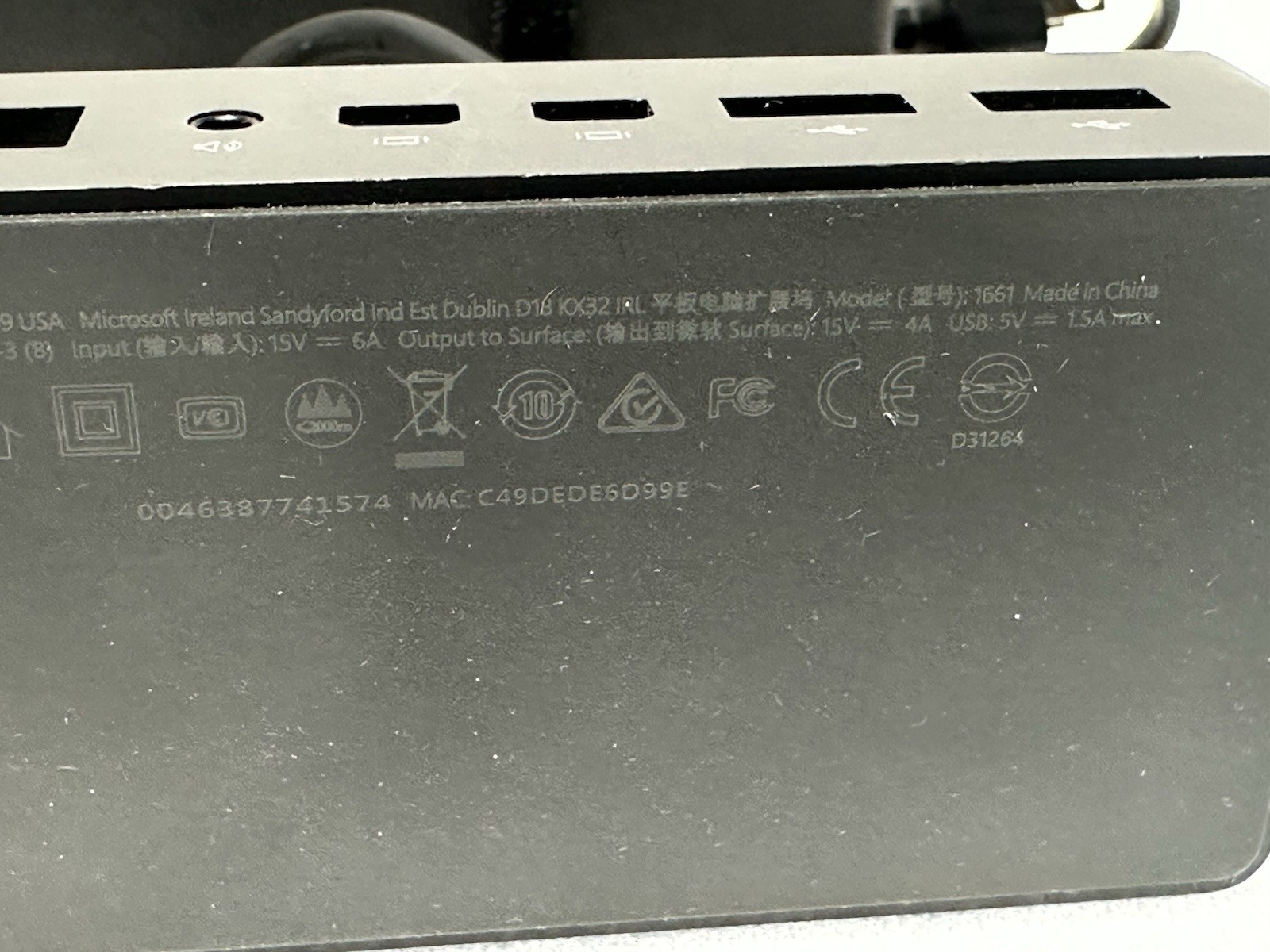 Microsoft Surface Dock Docking Station Model 1661 with Microsoft Adapter 1749