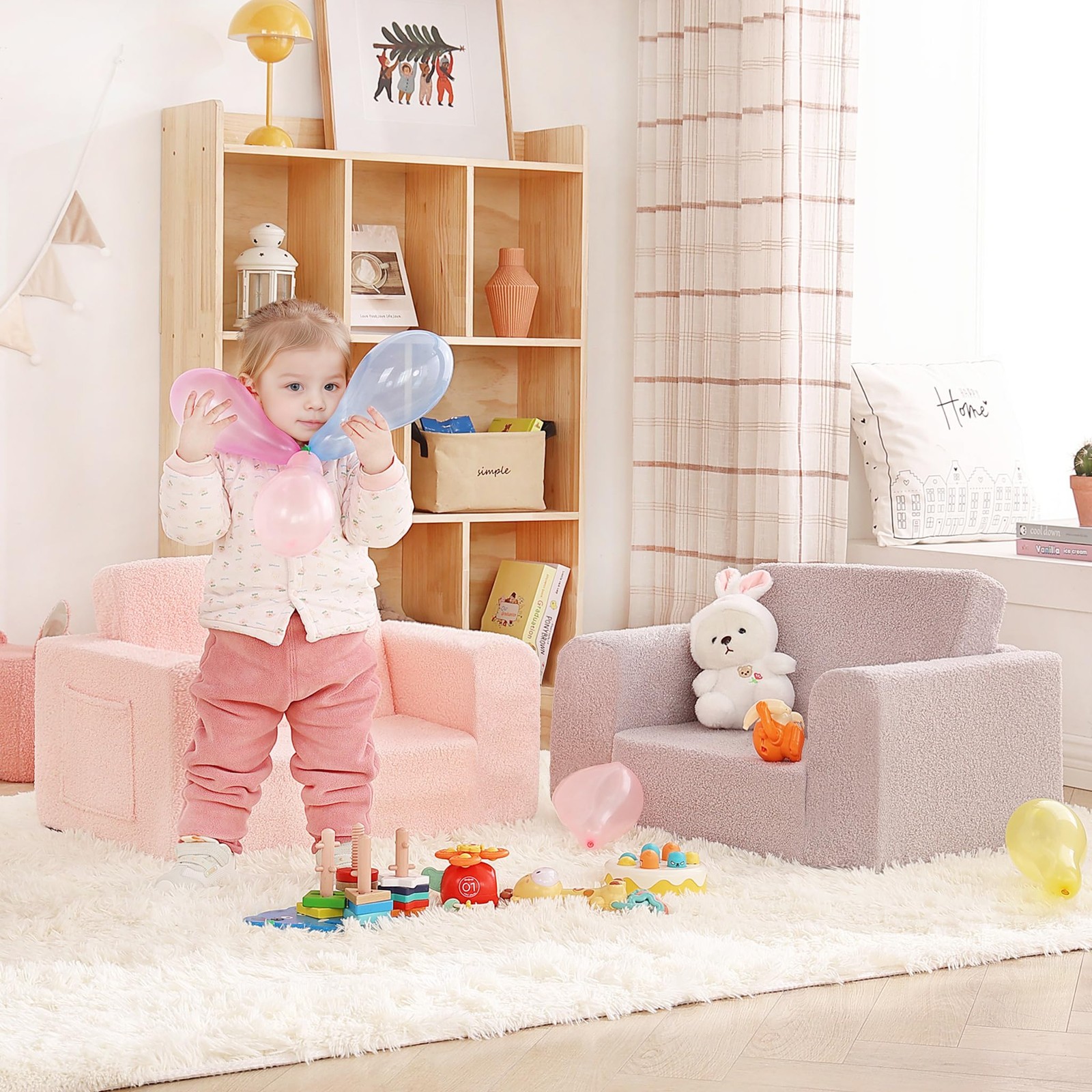 Givjoy Toddler Sherpa Kids Couch: 2-in-1 Sofa & Lounger, No Assembly
