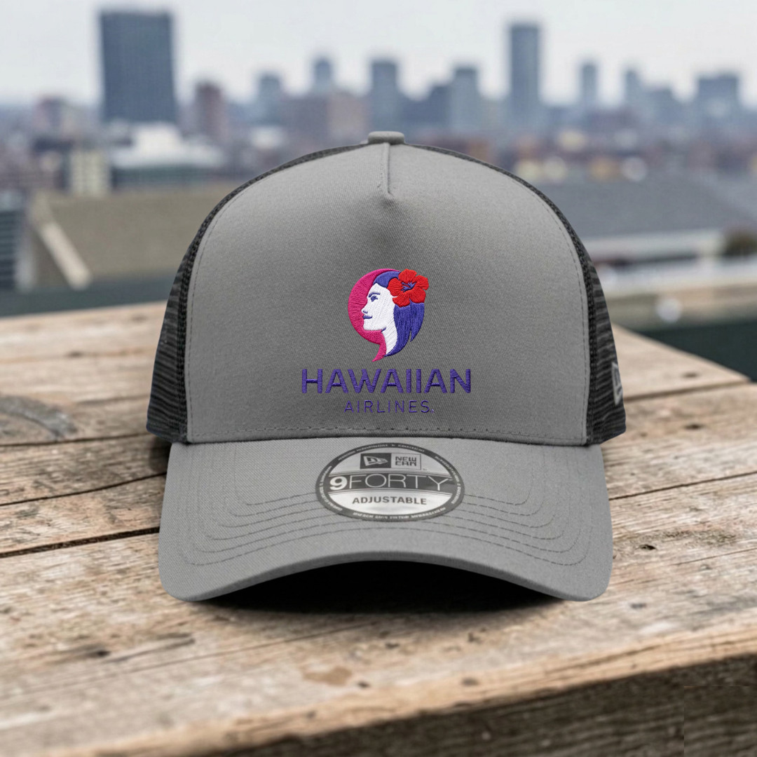 Hawaiian Airlines Embroidered Logo Trucker Hat Gray Black Mesh Adjustable Cap