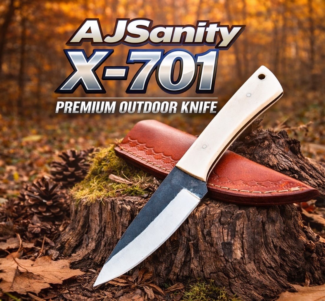 1095 Steel Fix Blade Skinning Knife Camel Bone Handle With Sheath