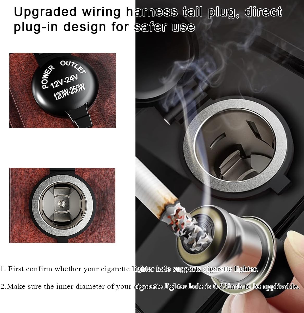 DC 12V Waterproof Cigarette Lighter Power Adapter with Cable, Universal Cigar...