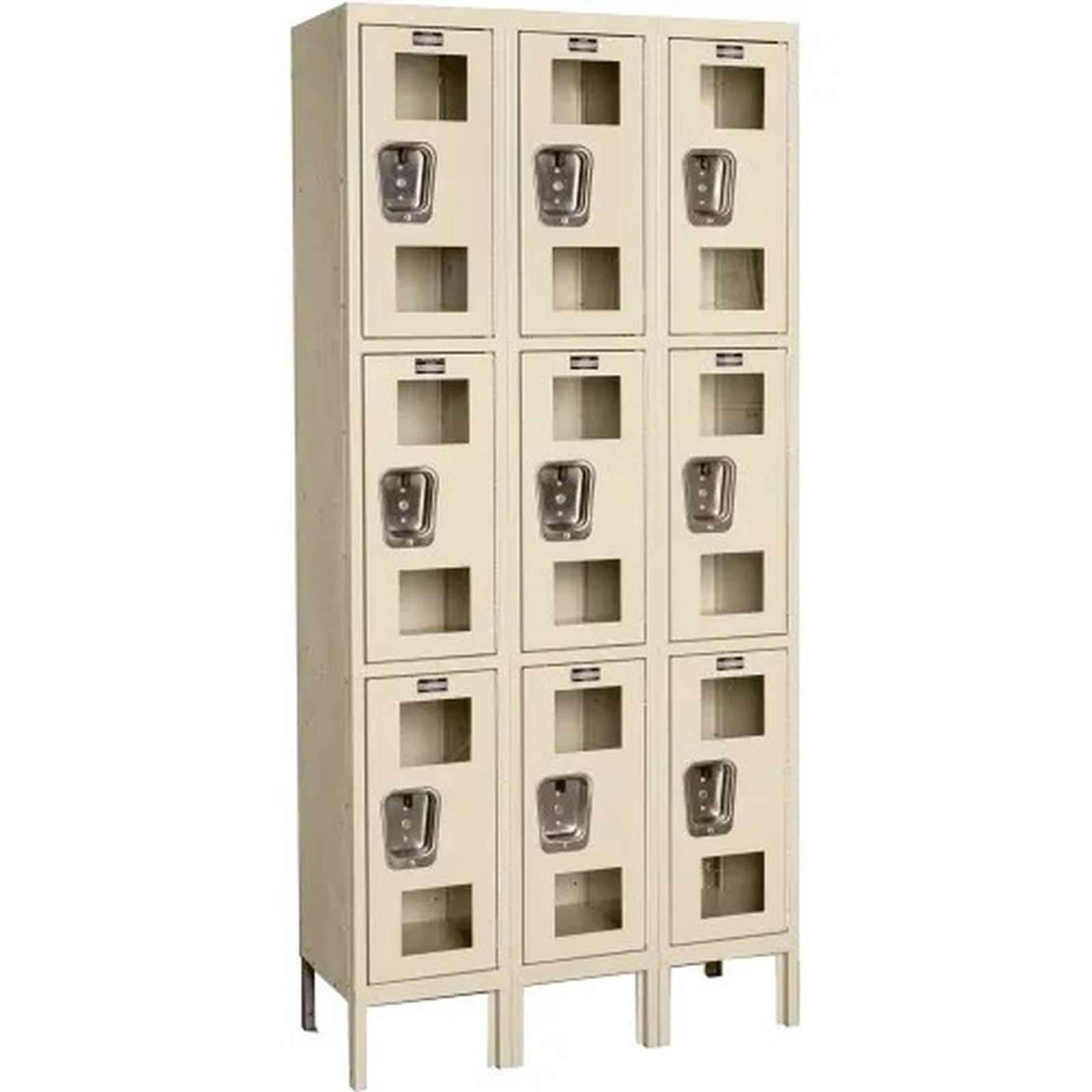3-Tier 9 Door Clear View Locker, 36"W x 15"D x 78"H, Tan, Unassembled