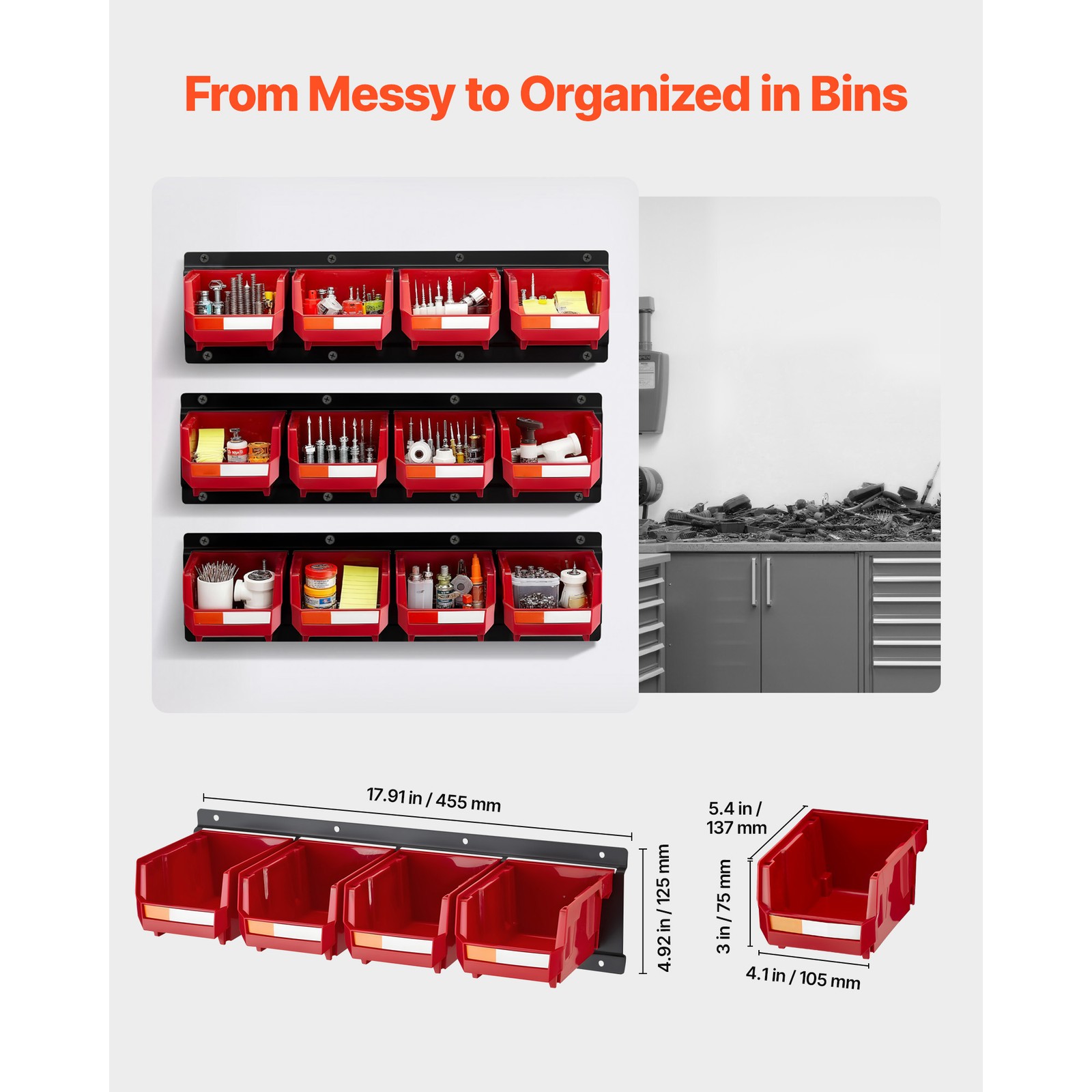 Uimoso Wall-Mounted Stackable Storage Bins, 12-Piece Set, Red