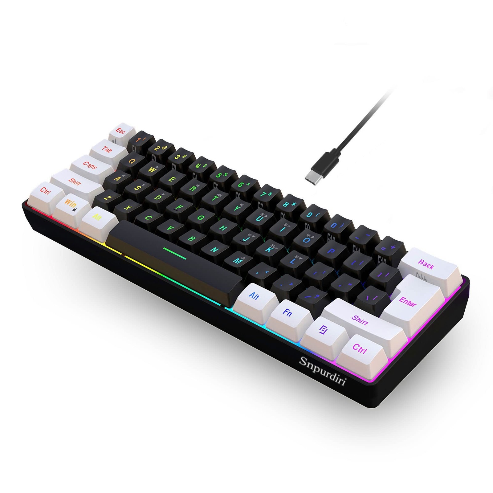 Snpurdiri 60% Wired Gaming Keyboard, Small RGB Backlit Membrane Gaming Keyboa...