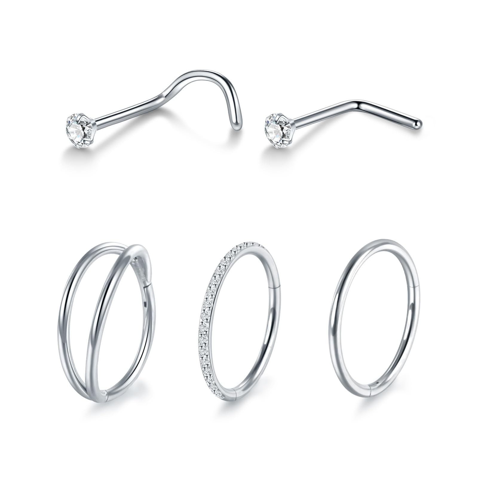 Xpircn 5pcs Hoop Nose Rings and L Shaped Nose Rings Stud Set 18G/20G Stainles...