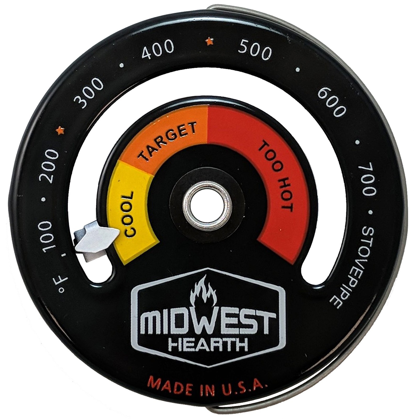 Midwest Hearth Wood Stove Thermometer - Magnetic Chimney Pipe Meter, Black