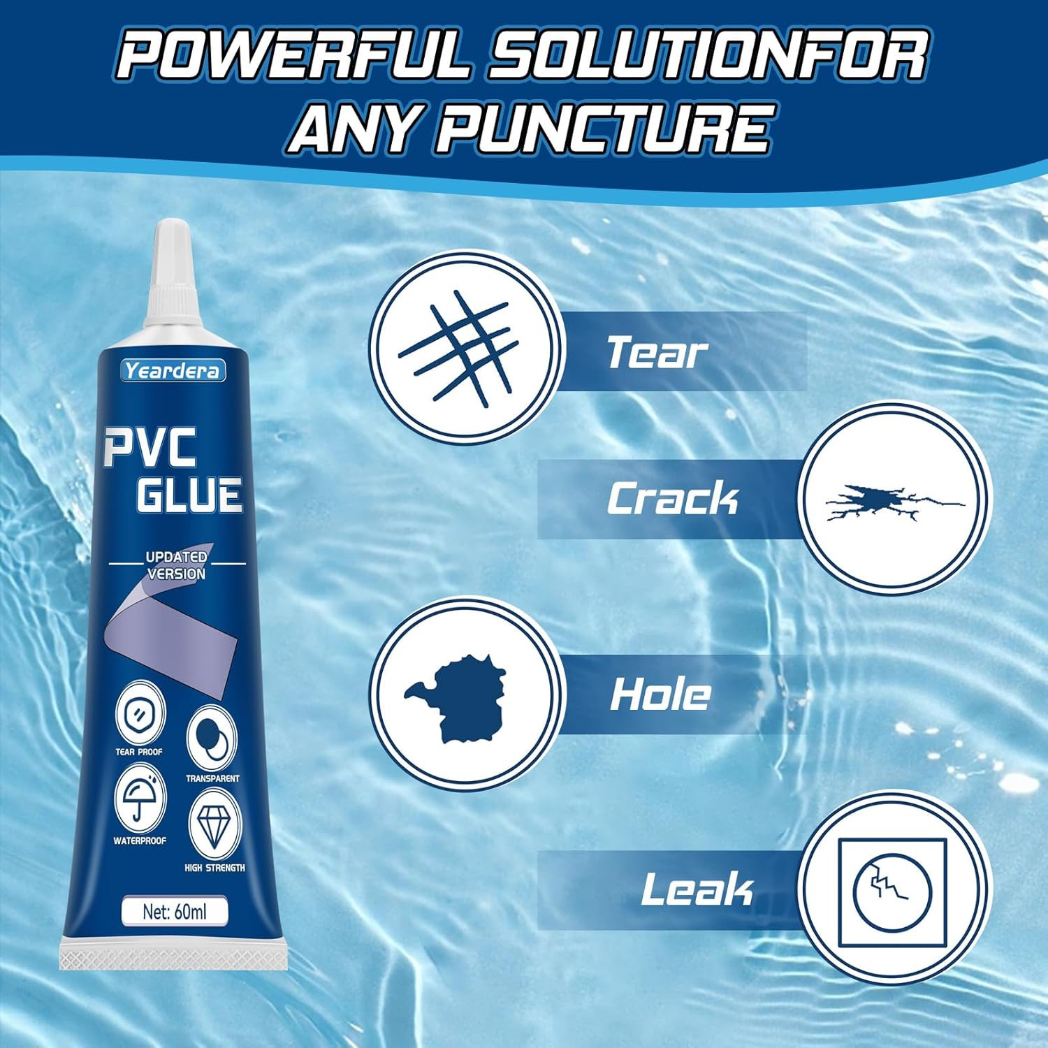 Air Mattress Patch Kit, Waterproof Vinyl Repair Kit, High Strength PVC Adhesive