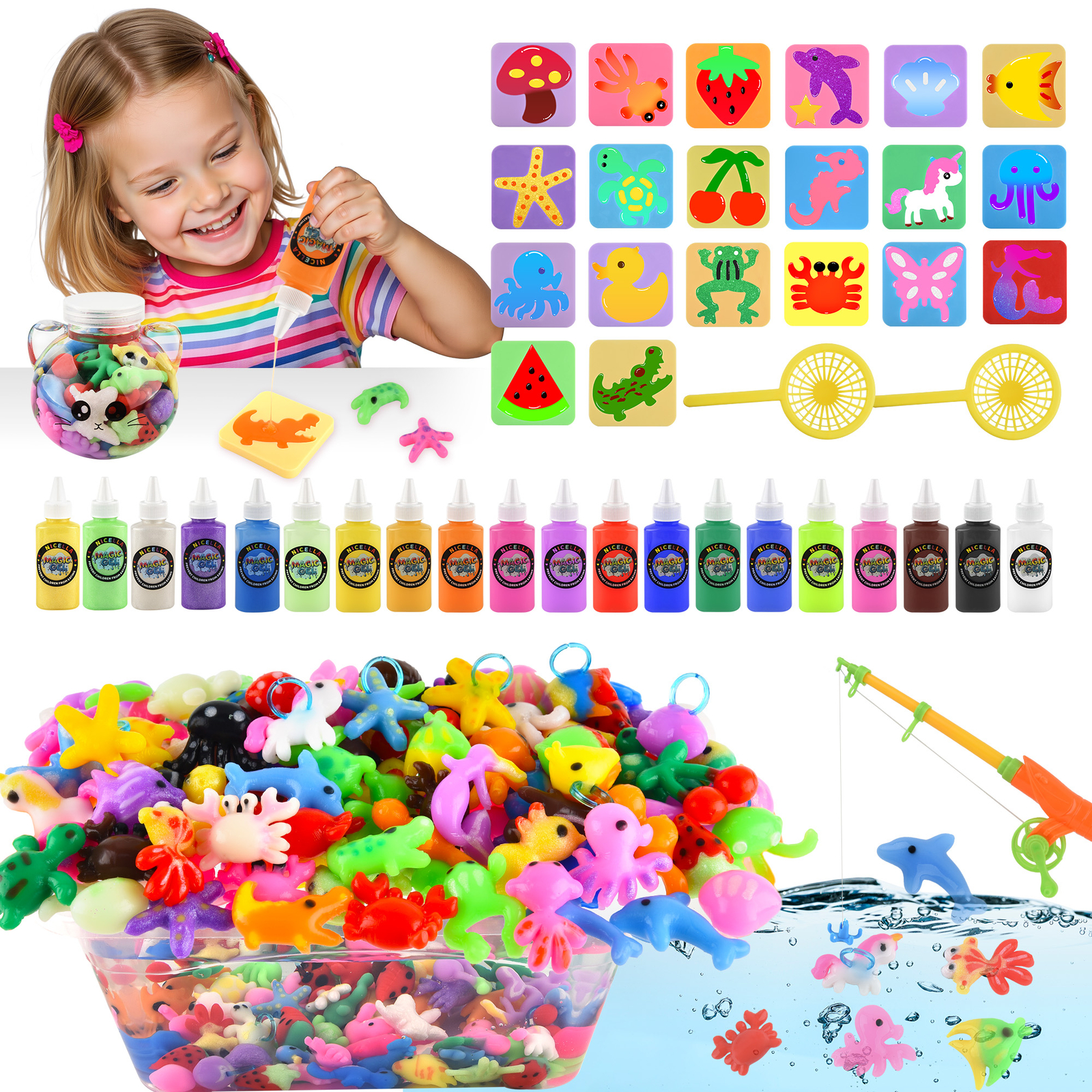 Aqua Fairy Water Gel Kit - DIY Magic Water Elf Toys with 60ml Gels & 20 Molds