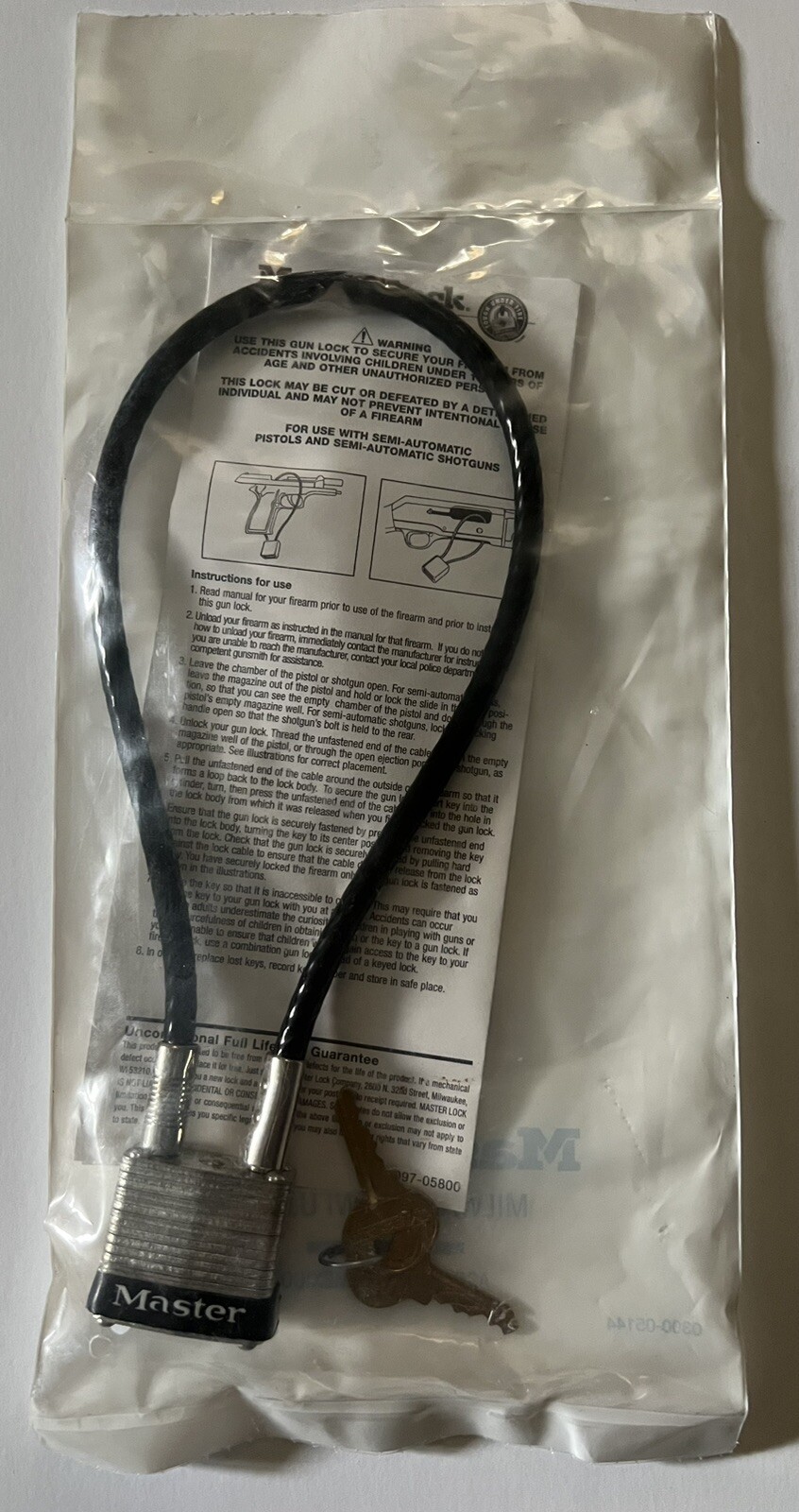 Master Lock 107 Cable Gun Lock w/ 2 Keys Child Safety Firearm Security New