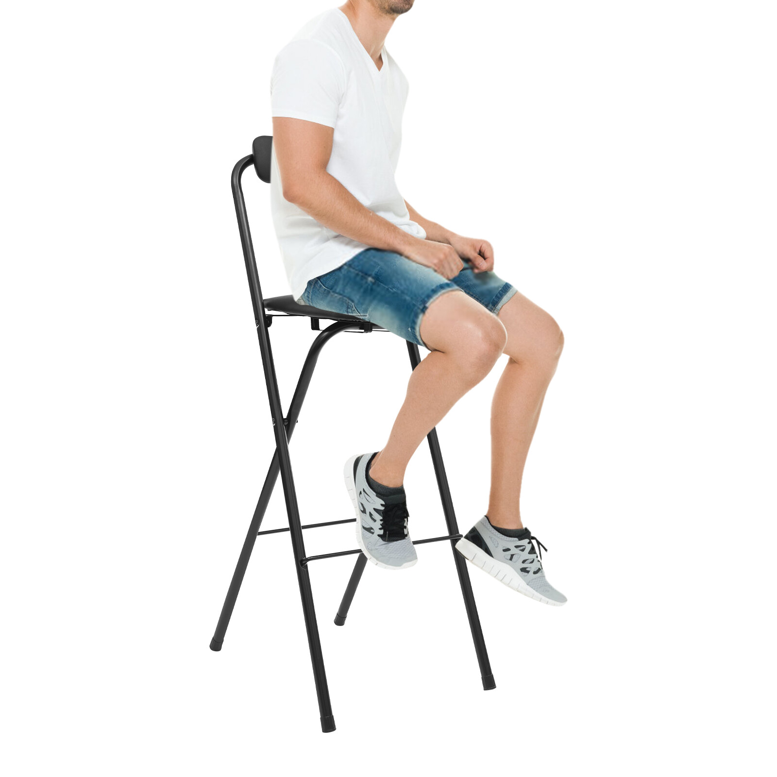 Black Padded Folding High Back Chair Breakfast Kitchen Bar Stool Foldable Seat