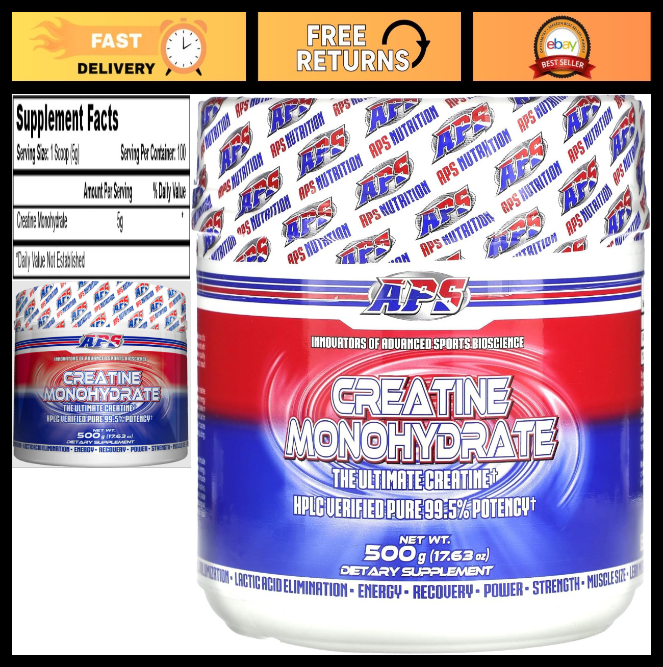 Pure Creatine Monohydrate Powder, 500g - Muscle Growth, Strength & Recovery