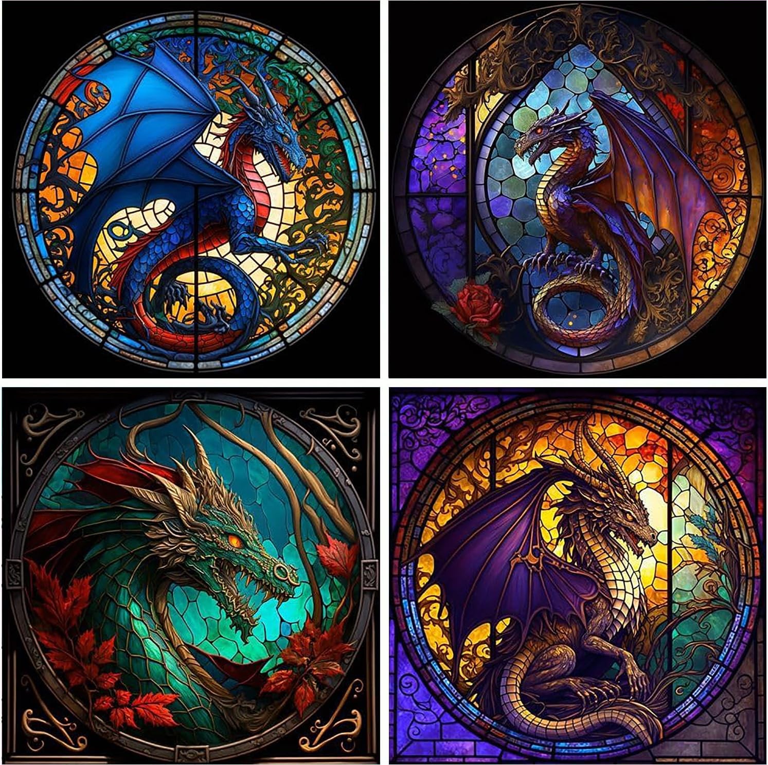 Diamond Painting Kits for Adults - 4 Pack Dragon DIY 5D Diamond Art Kits Full
