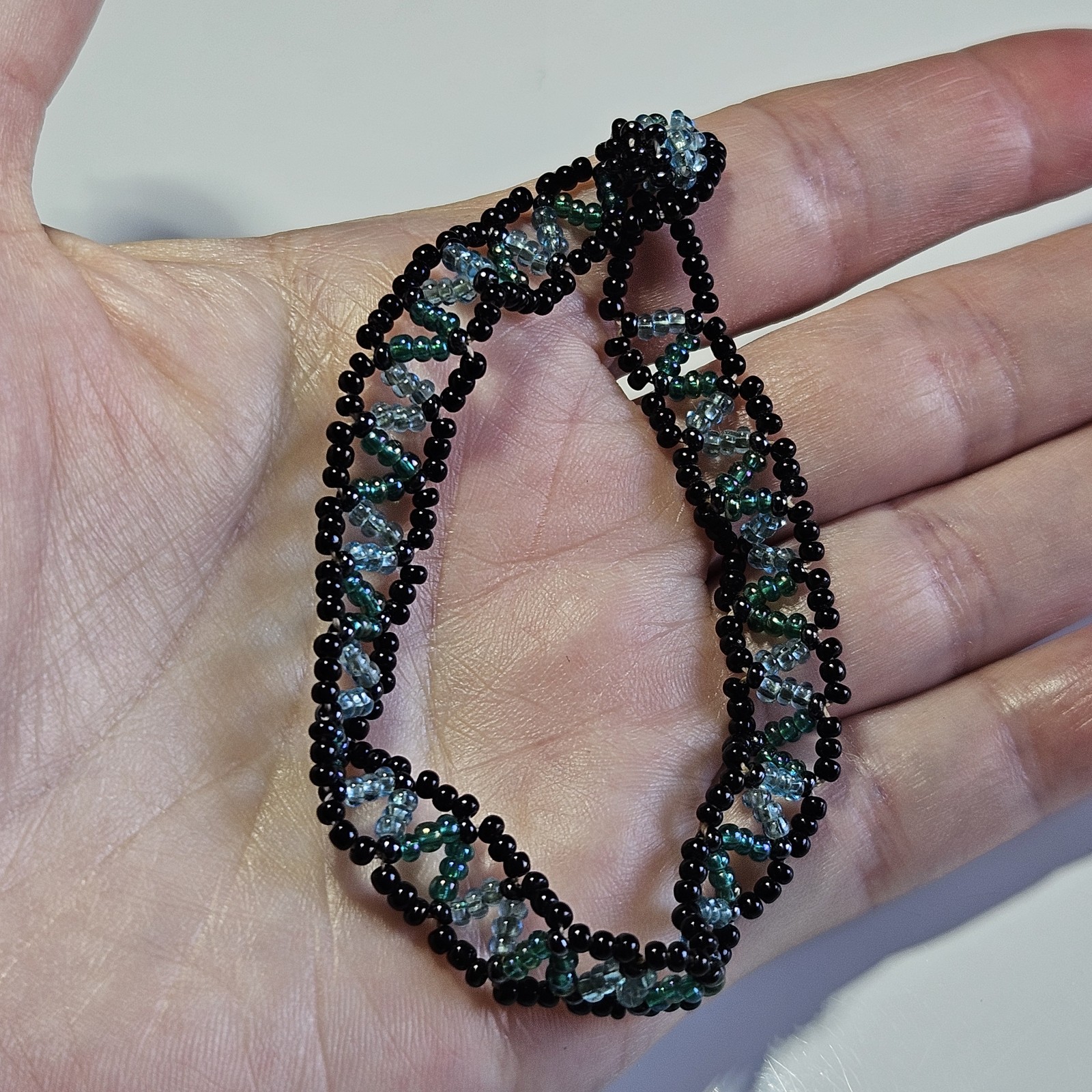 Artisan Handmade Blue And Black Seed Bead Bracelet 7"