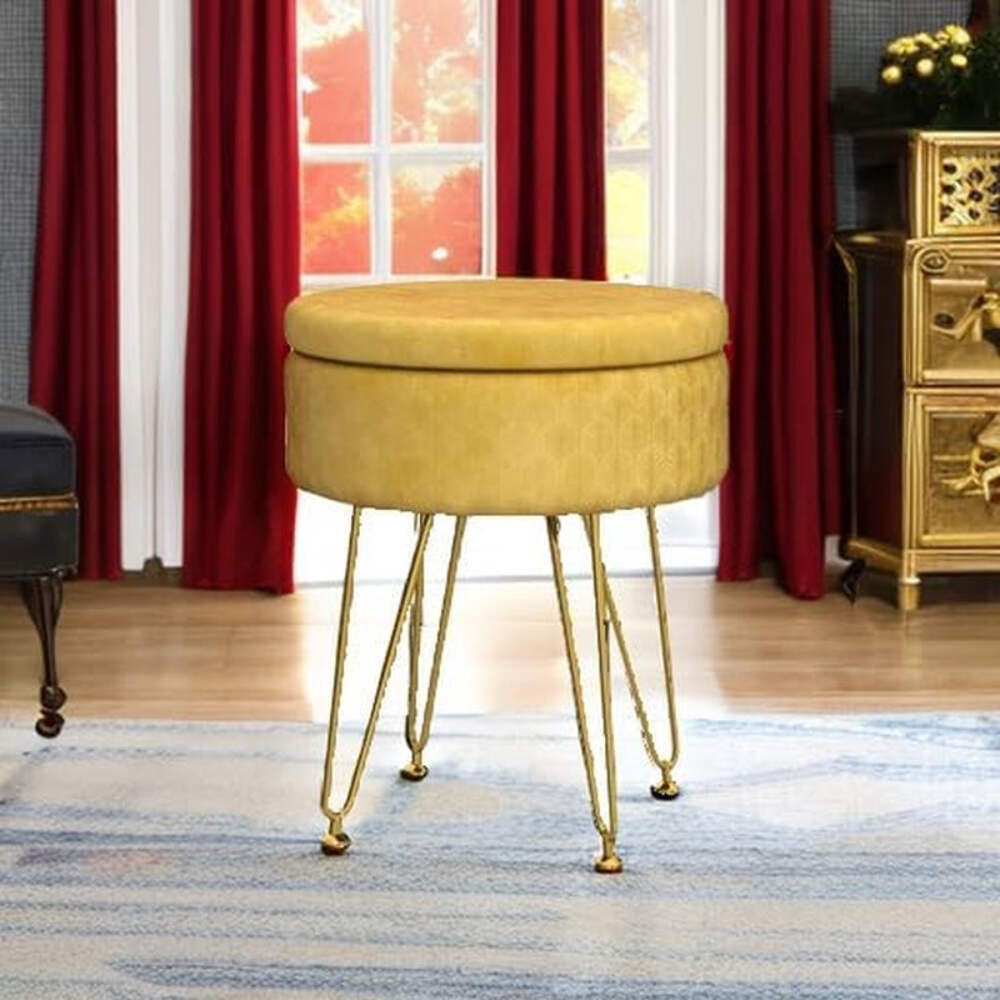 Ginger Velvet Storage Ottoman With Generous Capacity