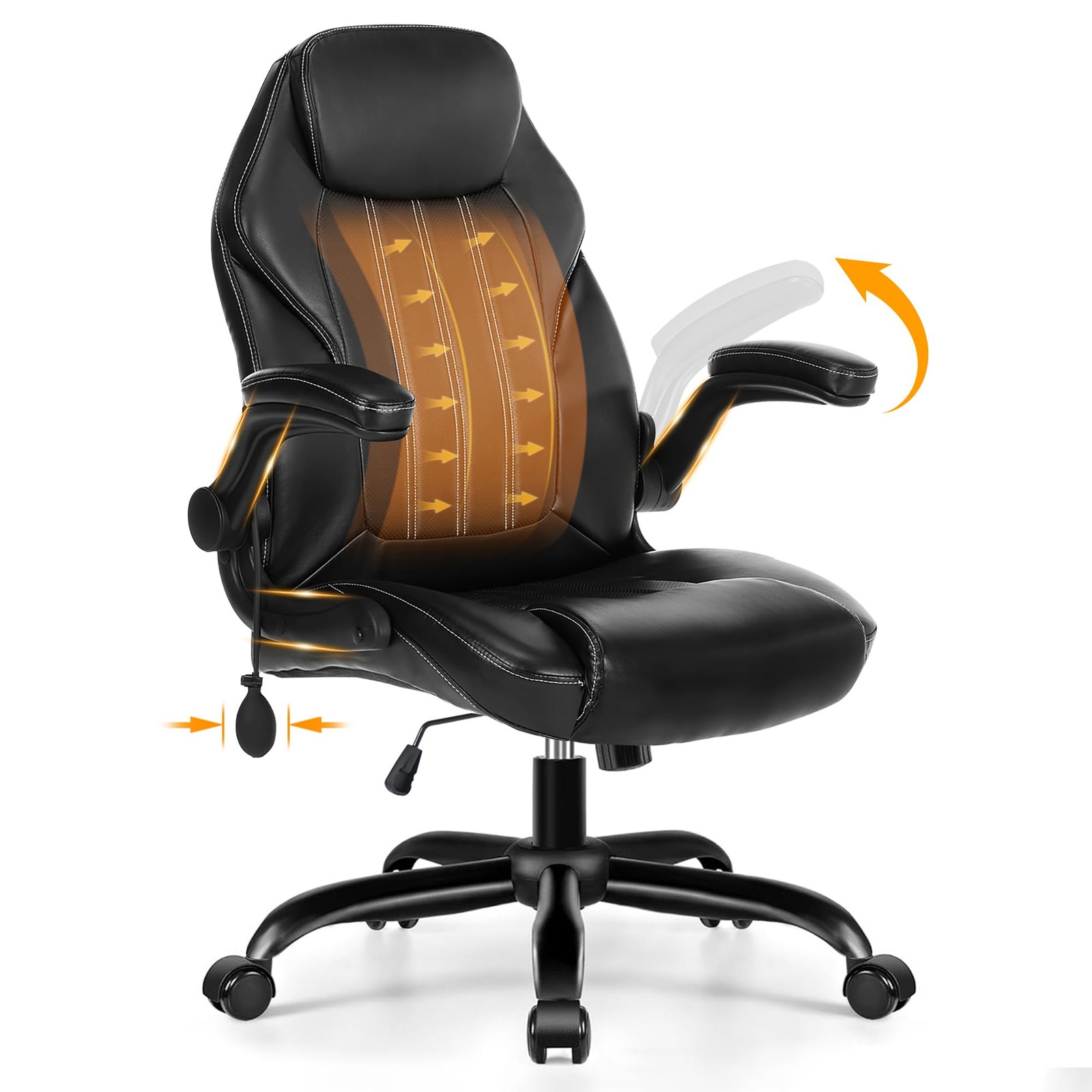 Office Desk Chair, Ergonomic Computer Chair with Padded Flip-Up Arms and Adju...