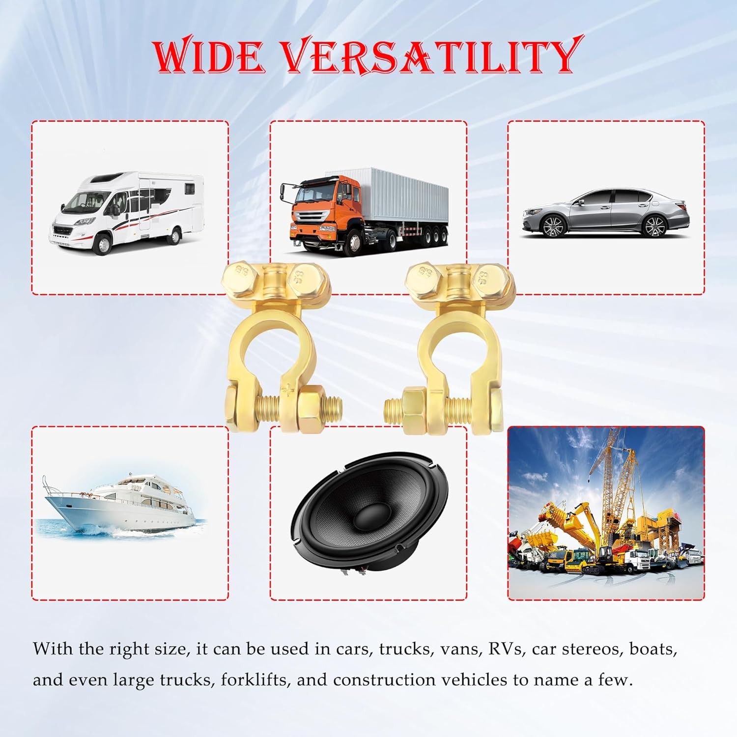 2PCS Positive & Negative Battery Terminal Connectors,Brass Cable...